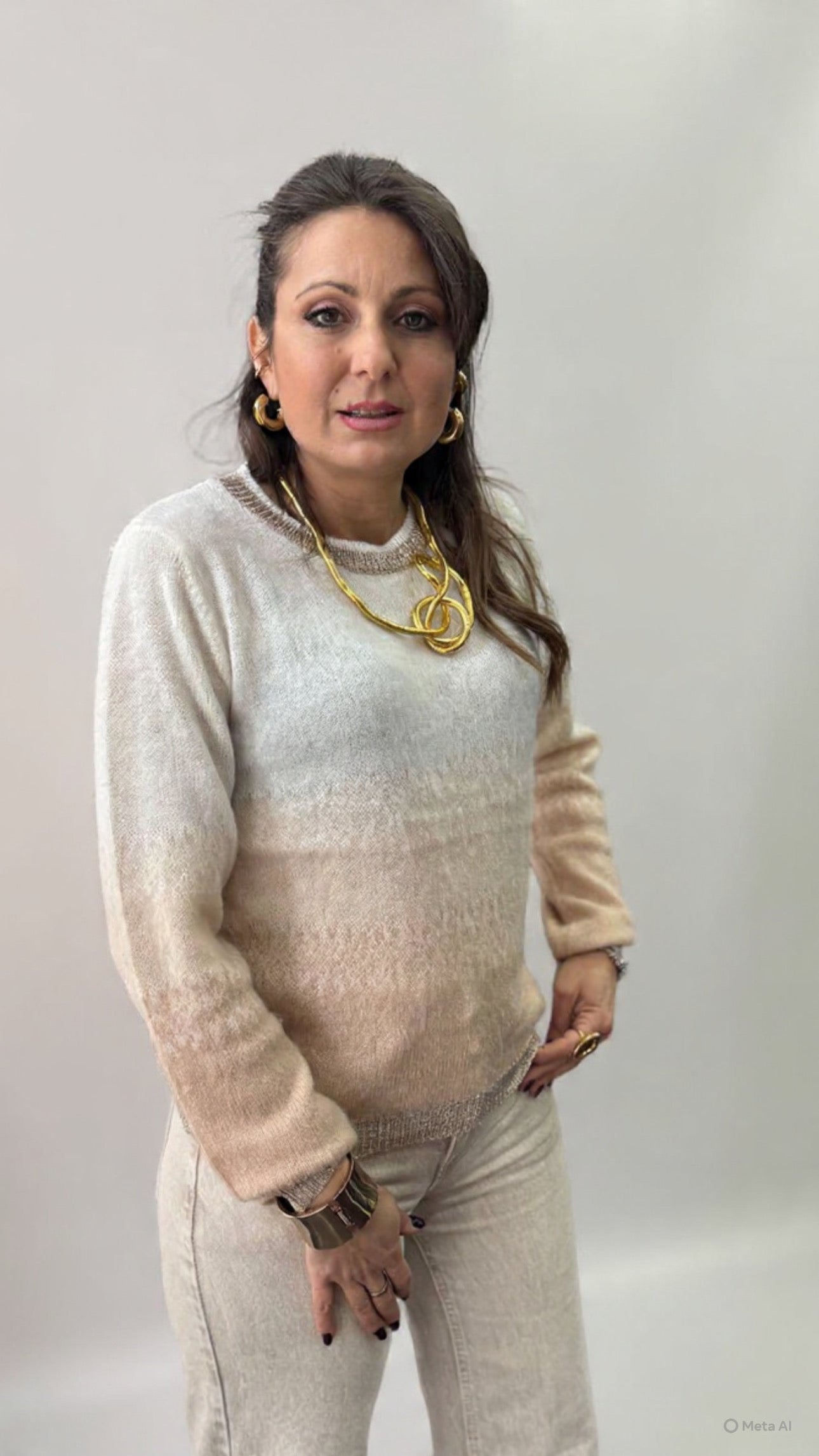 Maglioncino panna rosa lurex