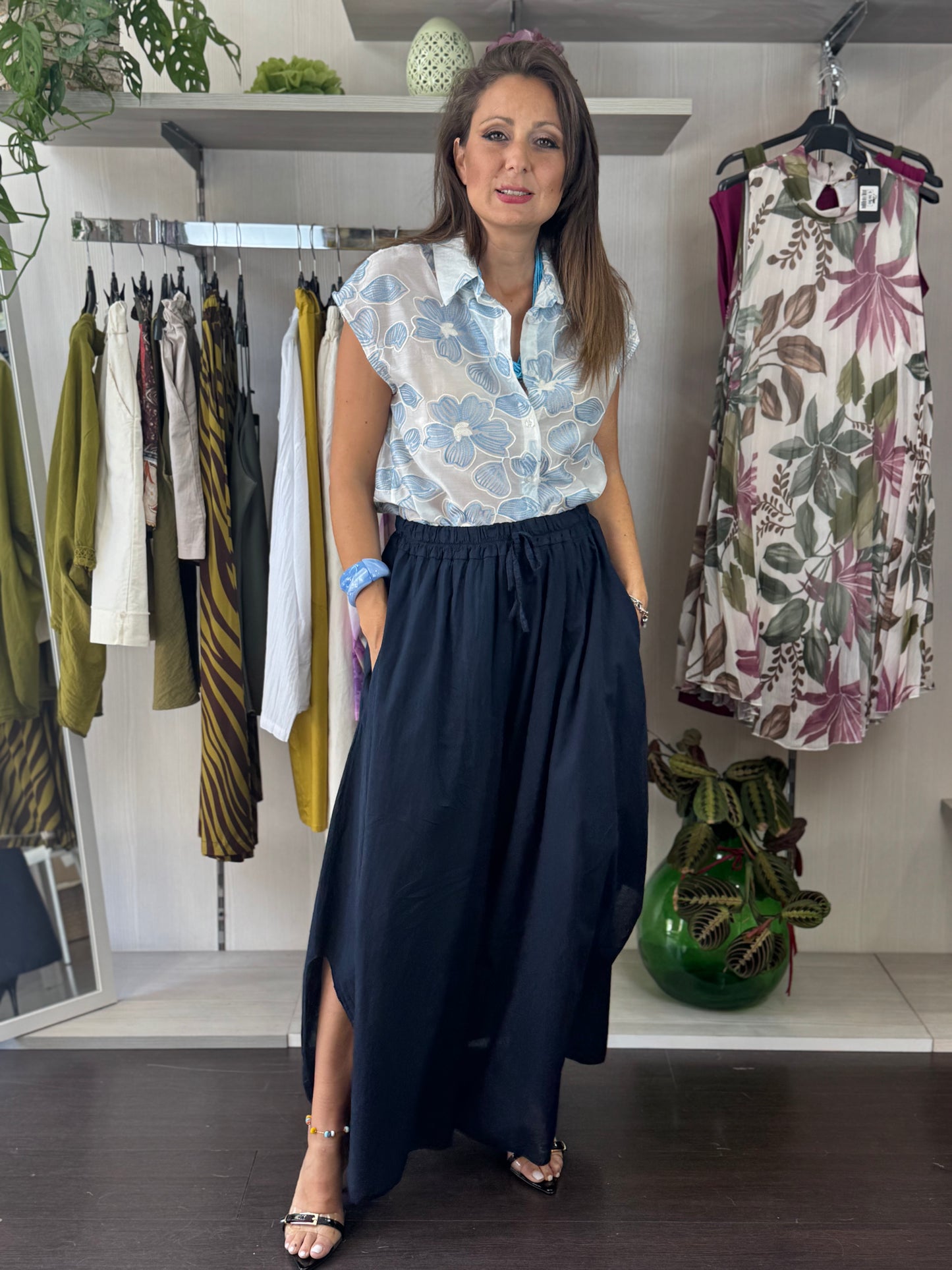 Pantalone mussola blu