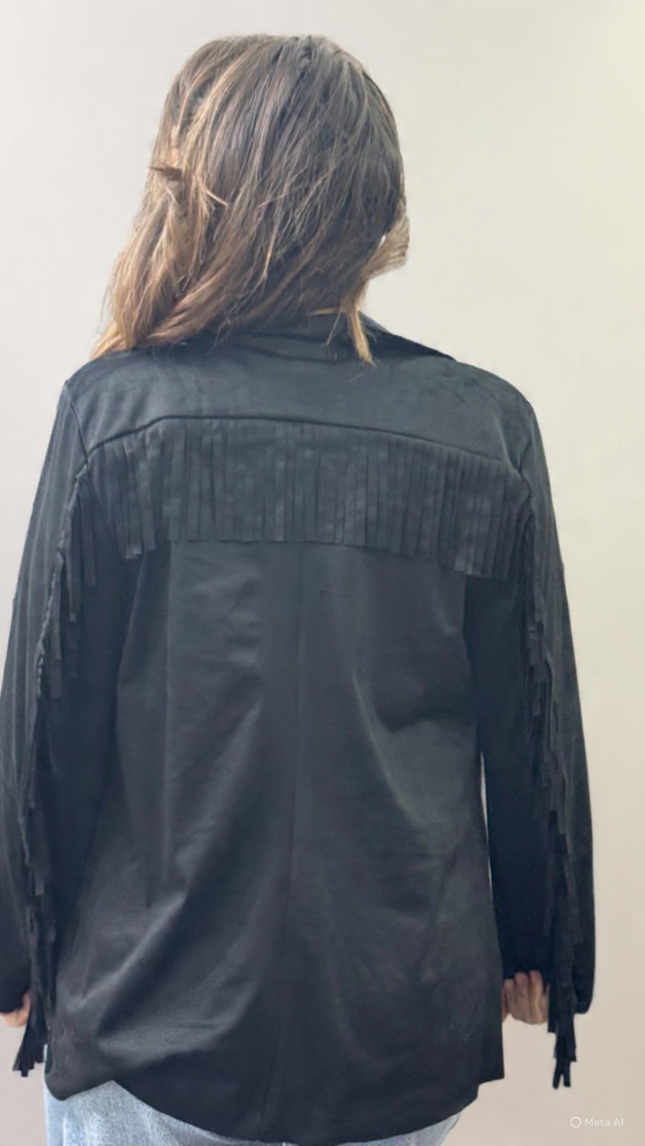 Blazer nero sued frange