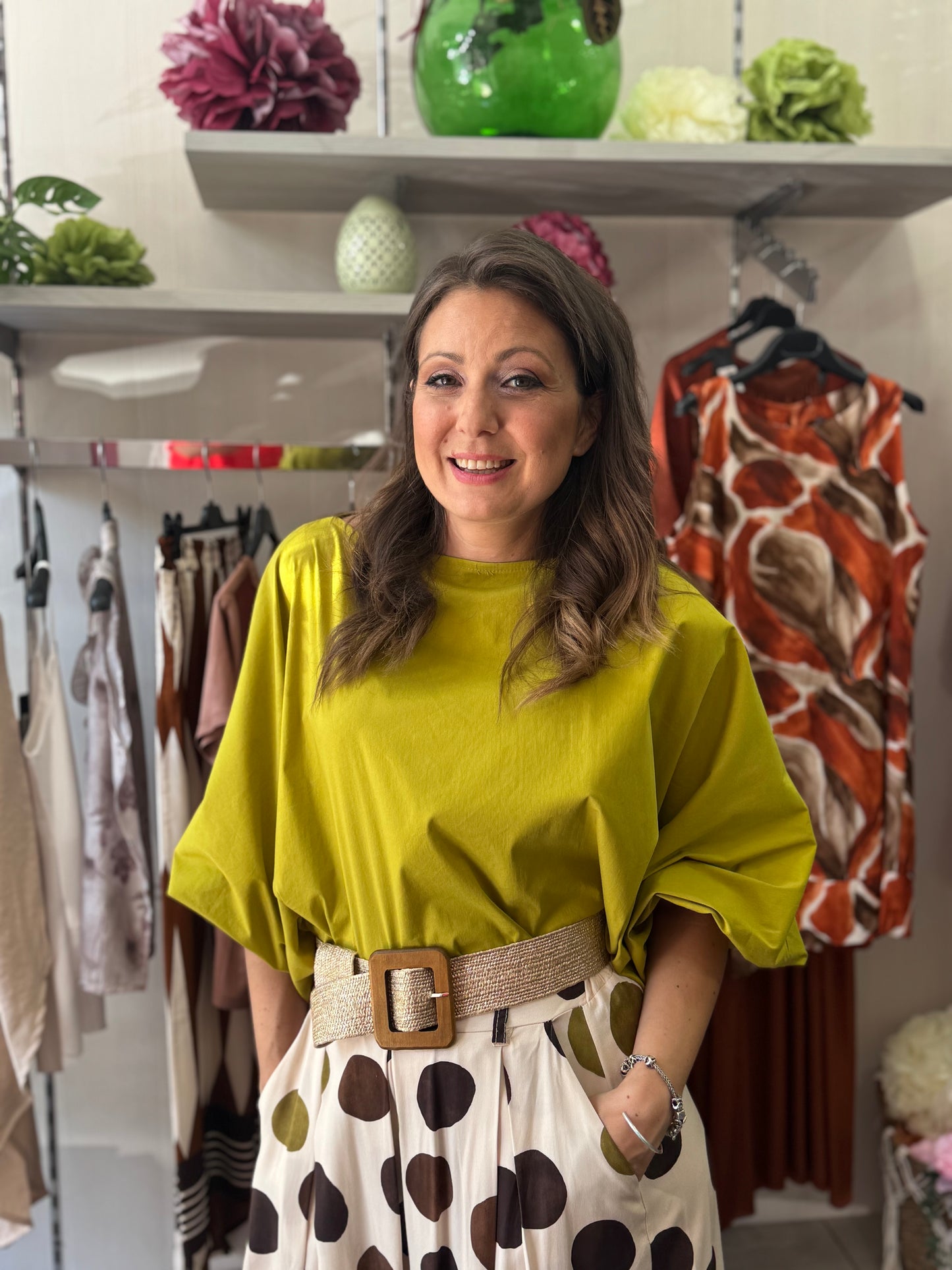 Blusa lime in misto cotone