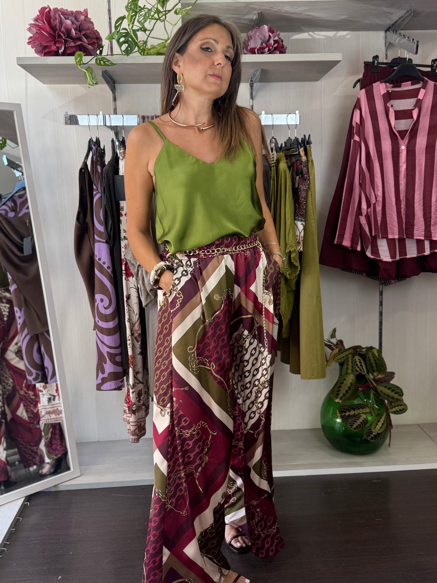 Pantalone satin fantasia bordeaux