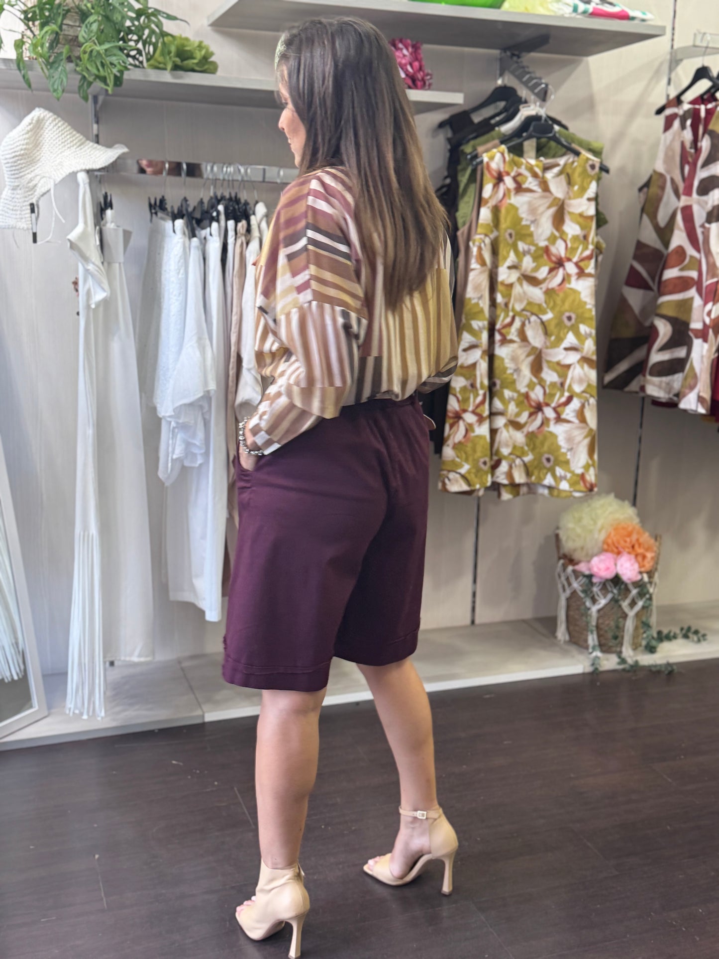 Camicia fantasia bordeaux e gialla