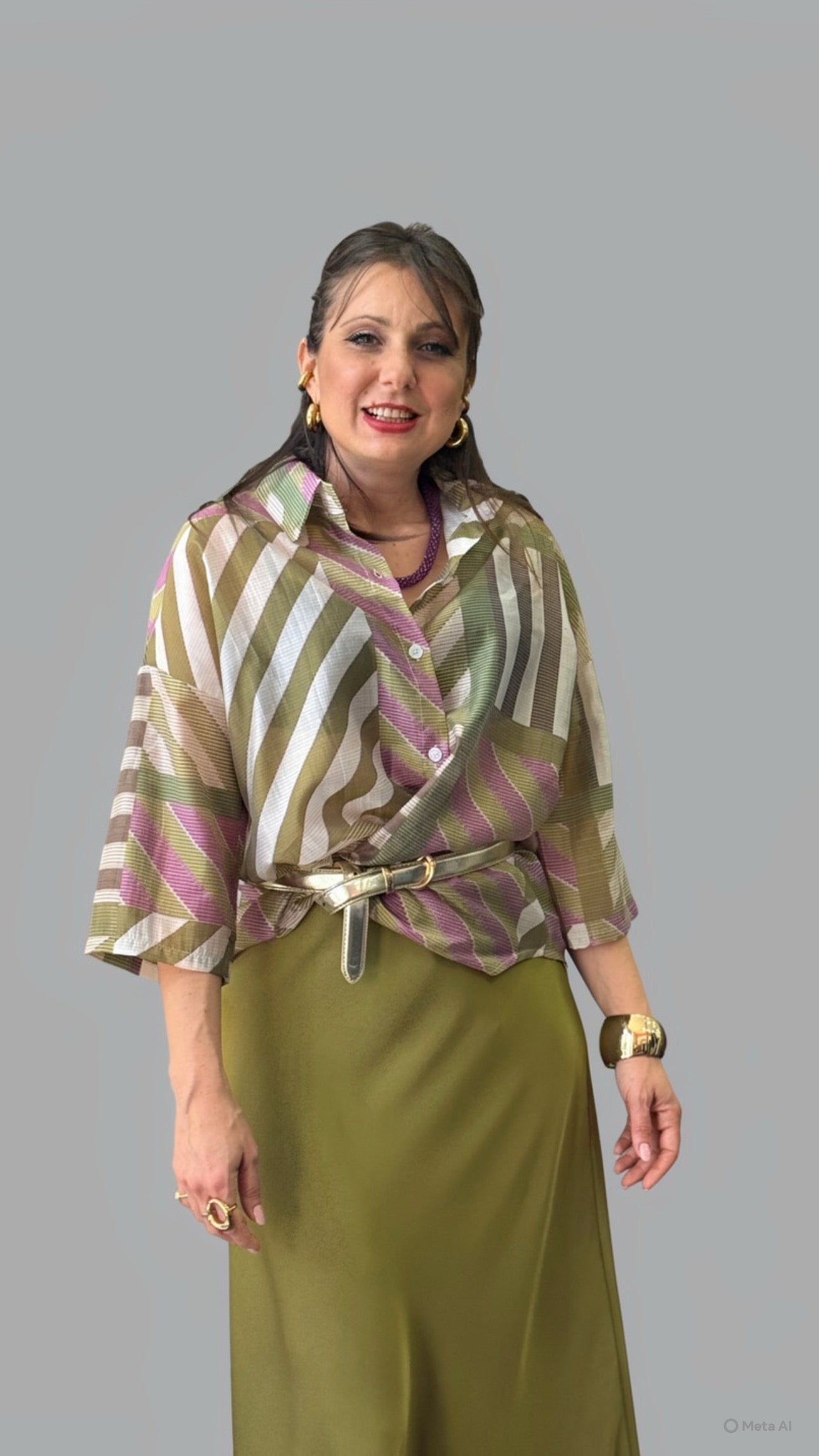Camicia righe verdi e rosa