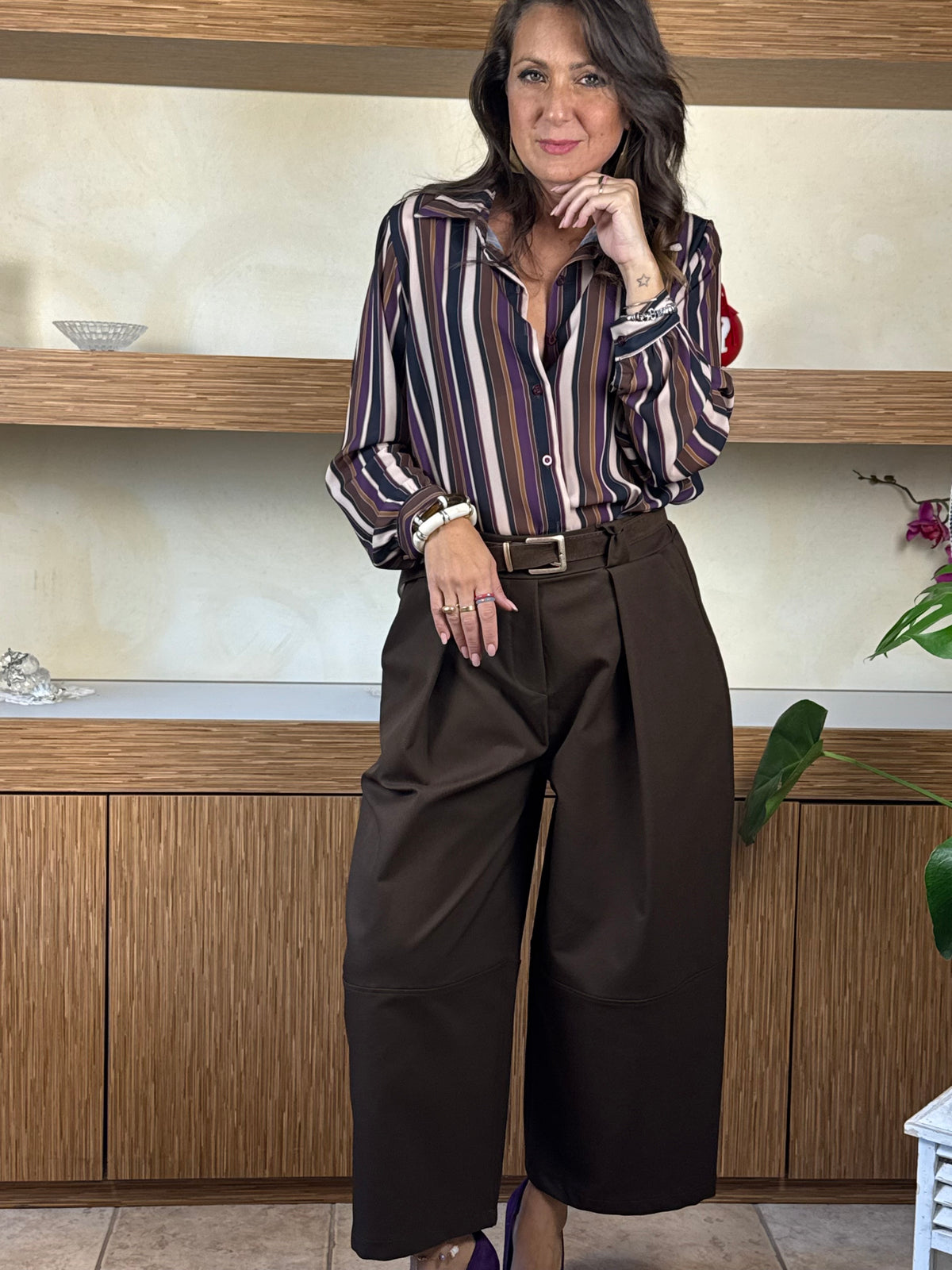 Camicia a righe cioccolato