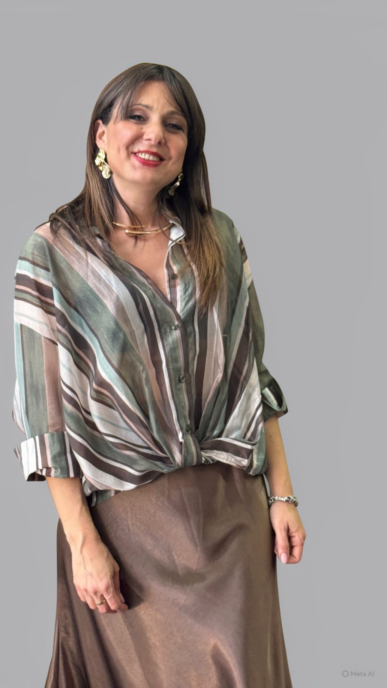Camicia righe verde e caffè