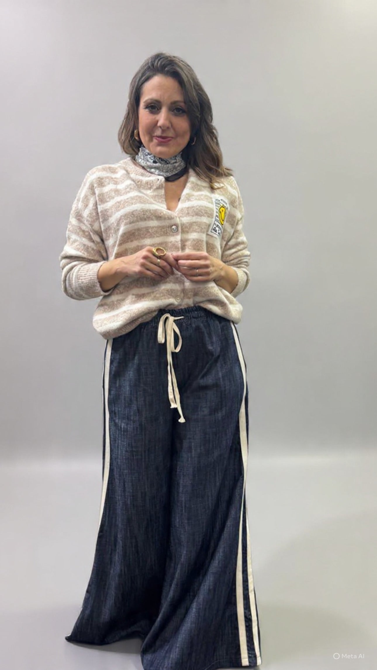 Pantalone jeans righe laterali