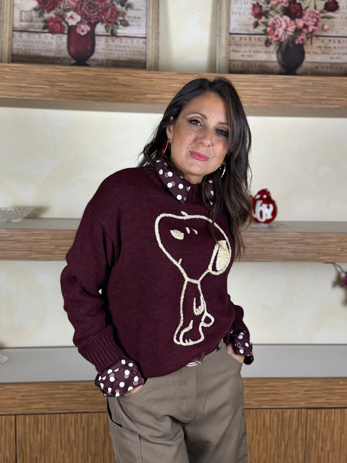 Maglioncino snoopy bordeaux