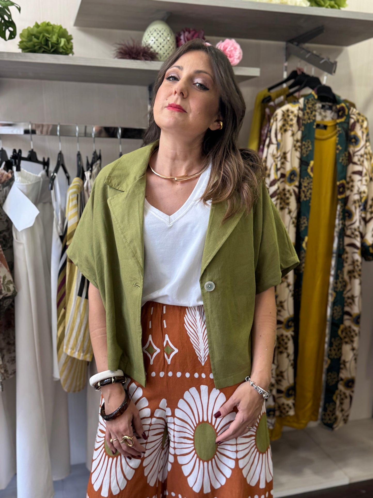 Blazer Lino e viscosa verde