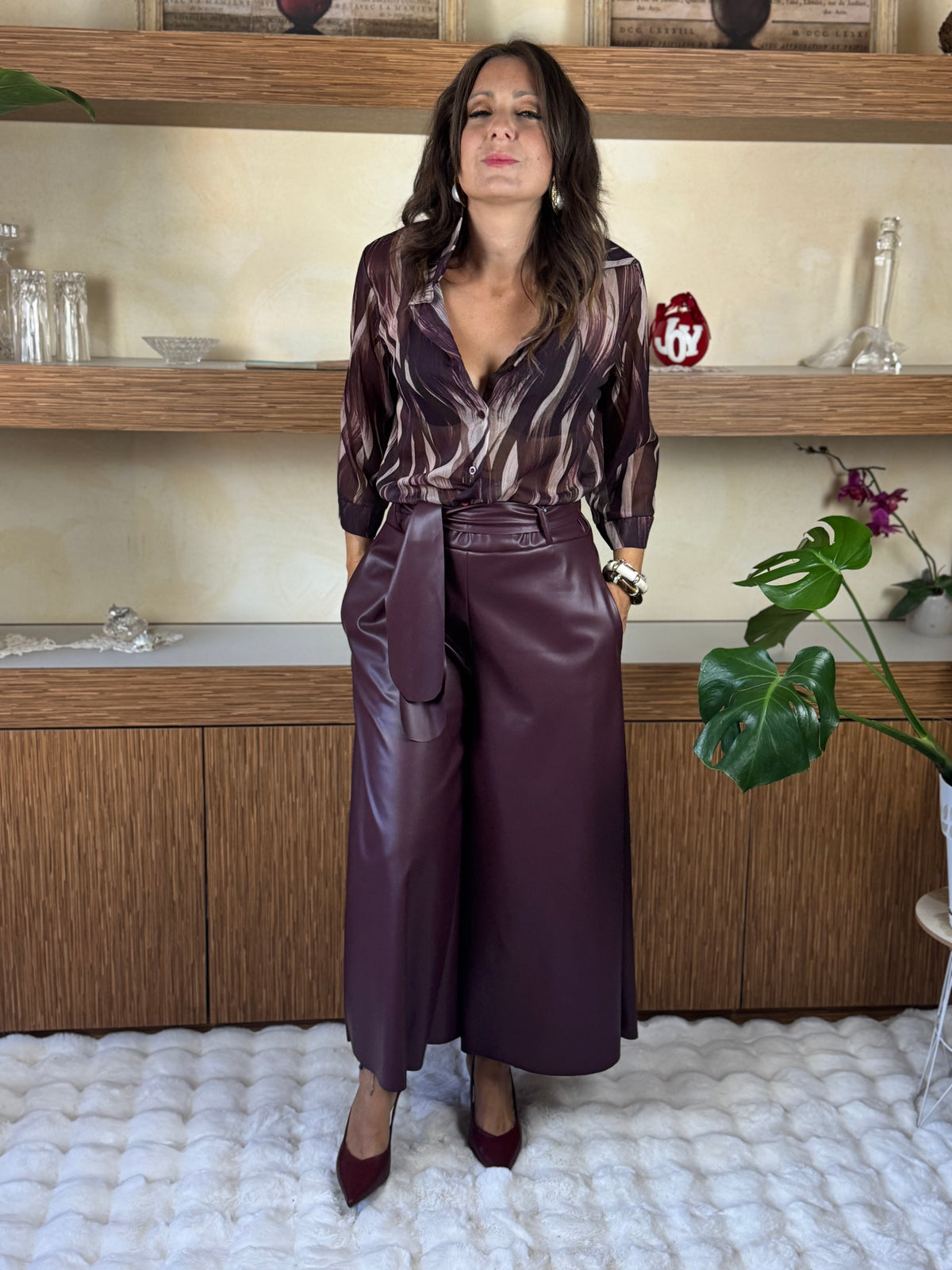 Pantalone ecopelle bordeaux