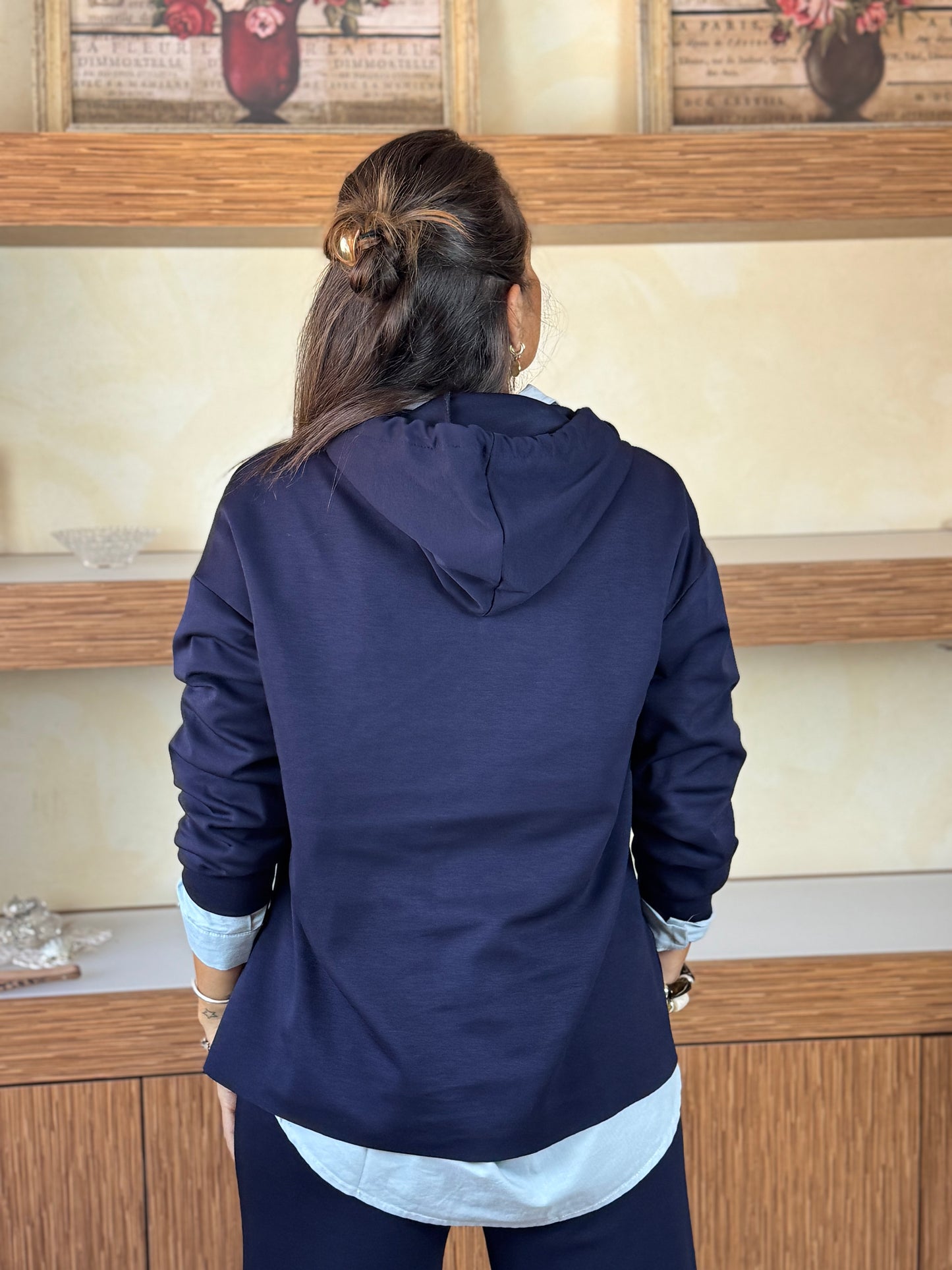 Felpa in viscosa con cappuccio blu