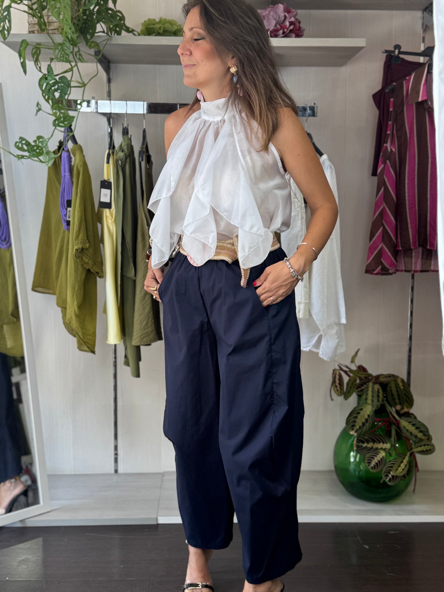 Pantalone baloon blu cotone