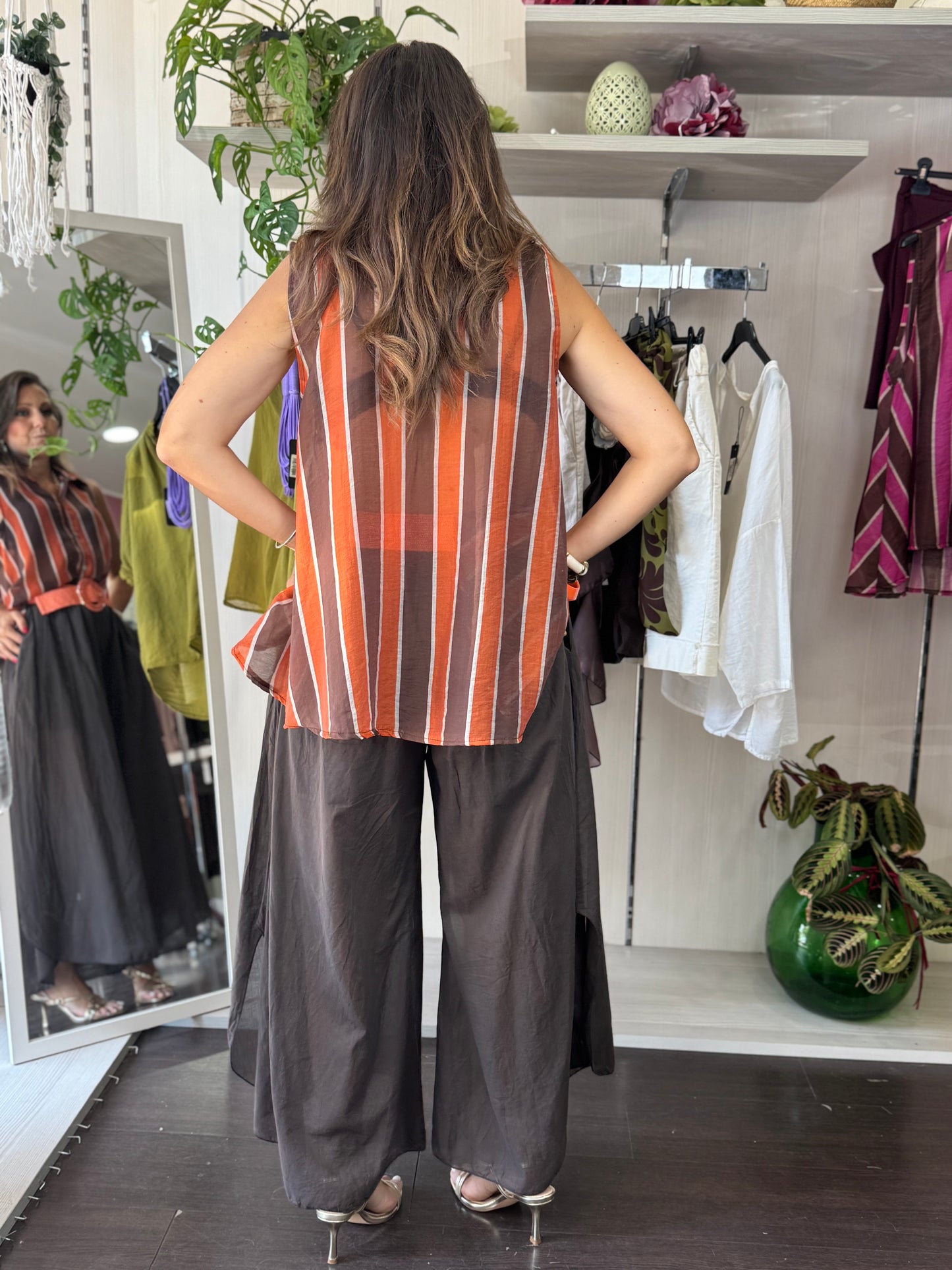 Camicia rigata arancio