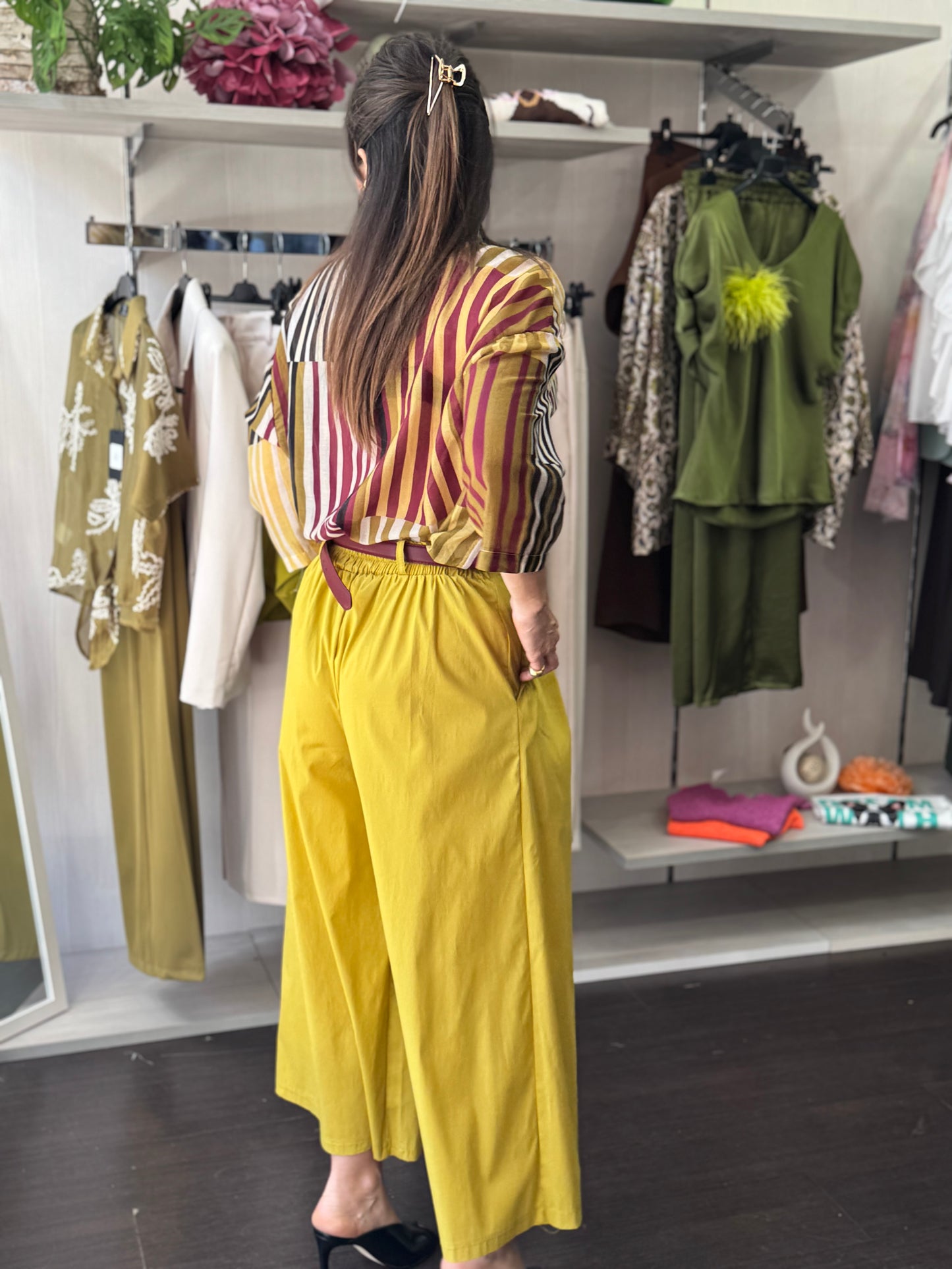 Camicia righe lime e cioccolato
