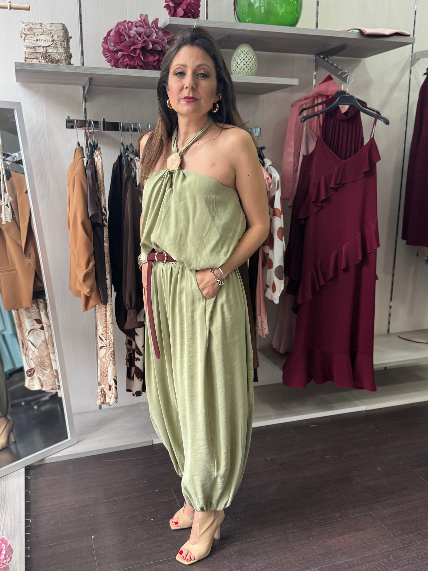 Pantalone viscosa verde