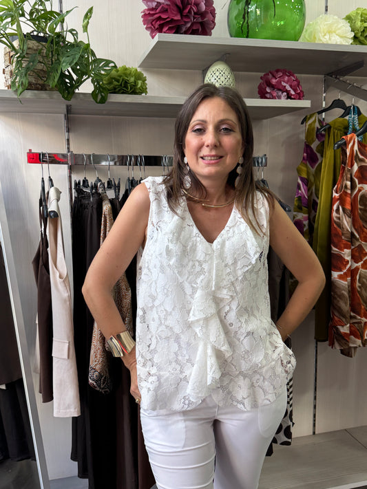 Top bianco rouge pizzo
