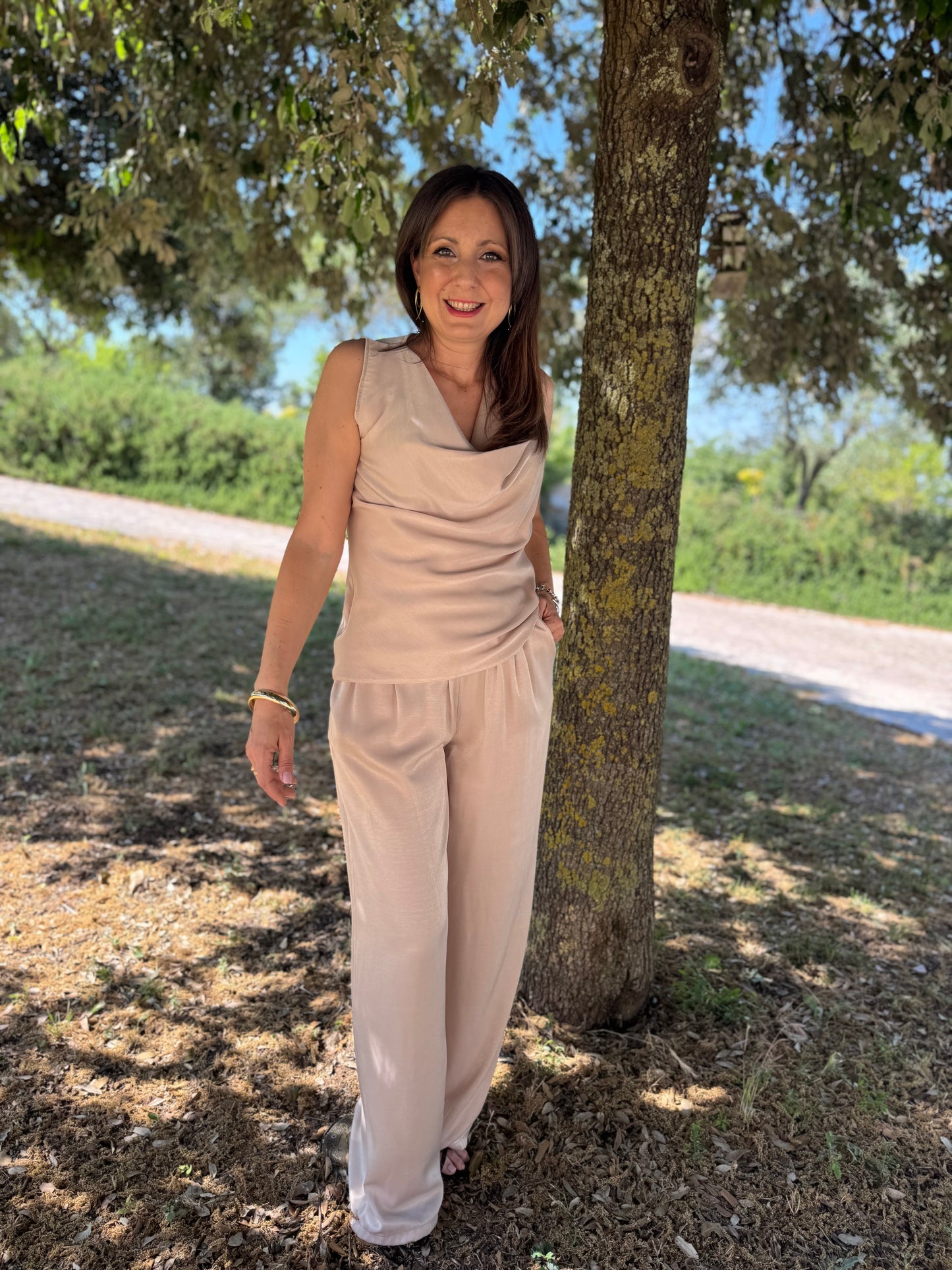 Pantalone in viscosa avorio