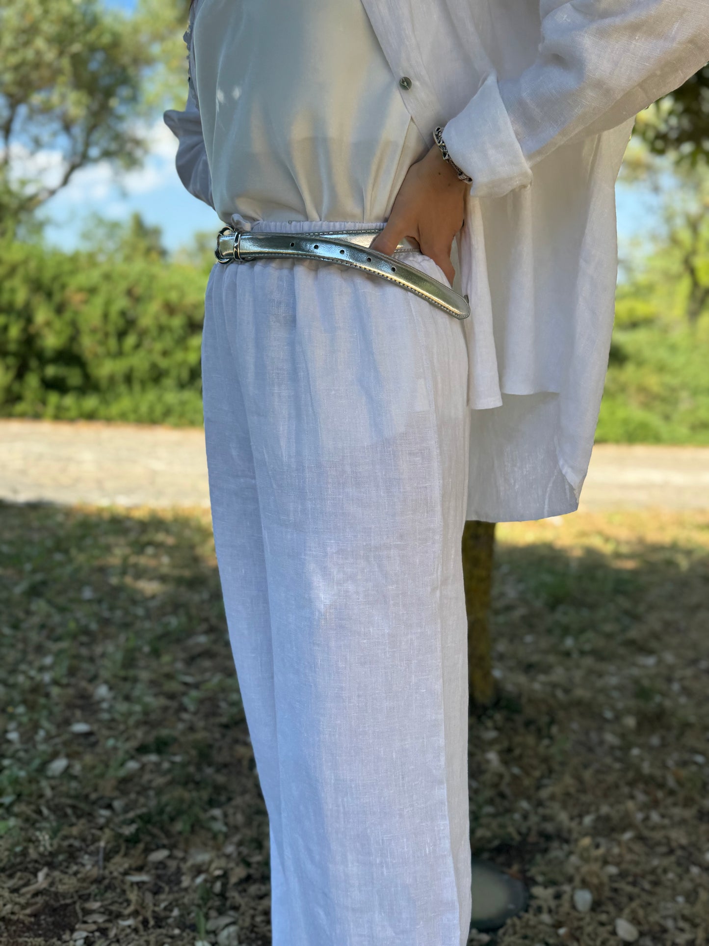Pantalone bianco lino