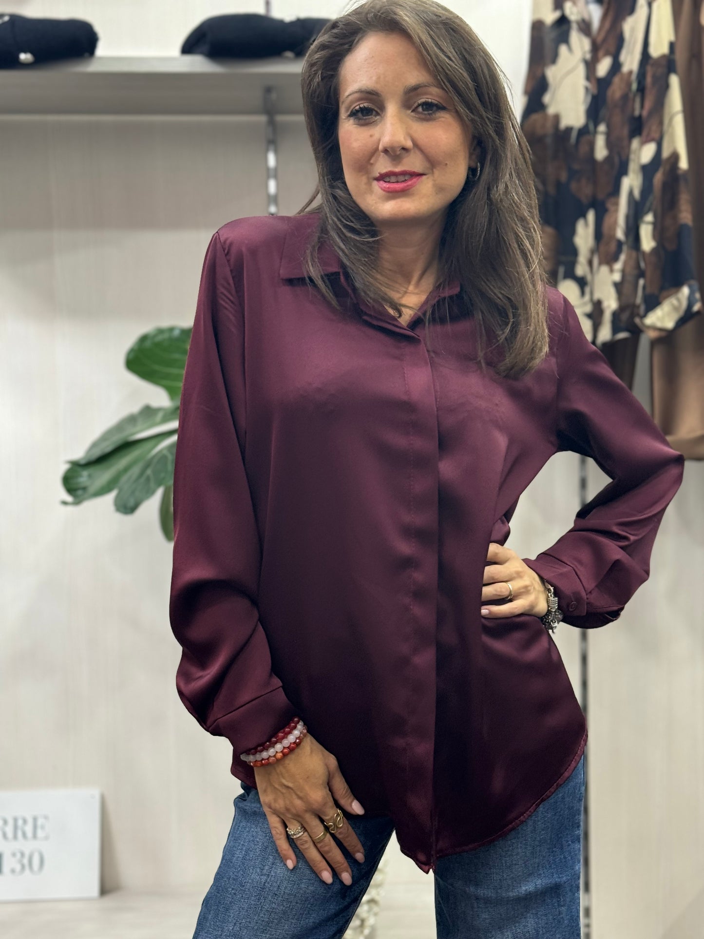 Camicia Raso Bordeaux