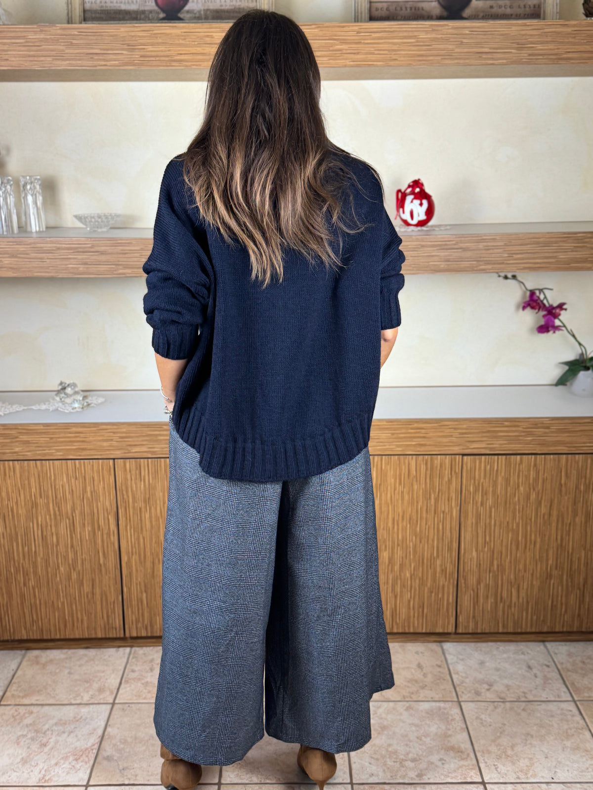 Gonna pantalone quadri grigio