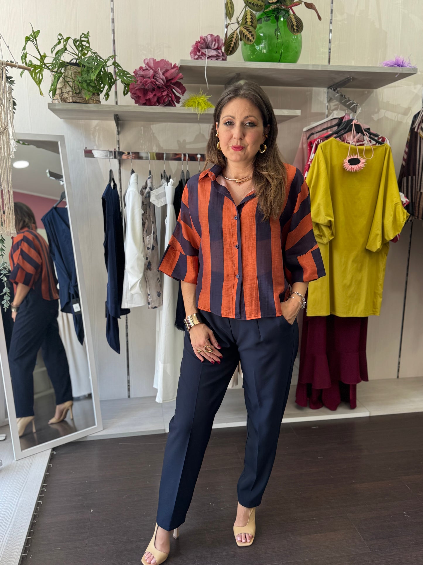 Camicia righe blu e ruggine