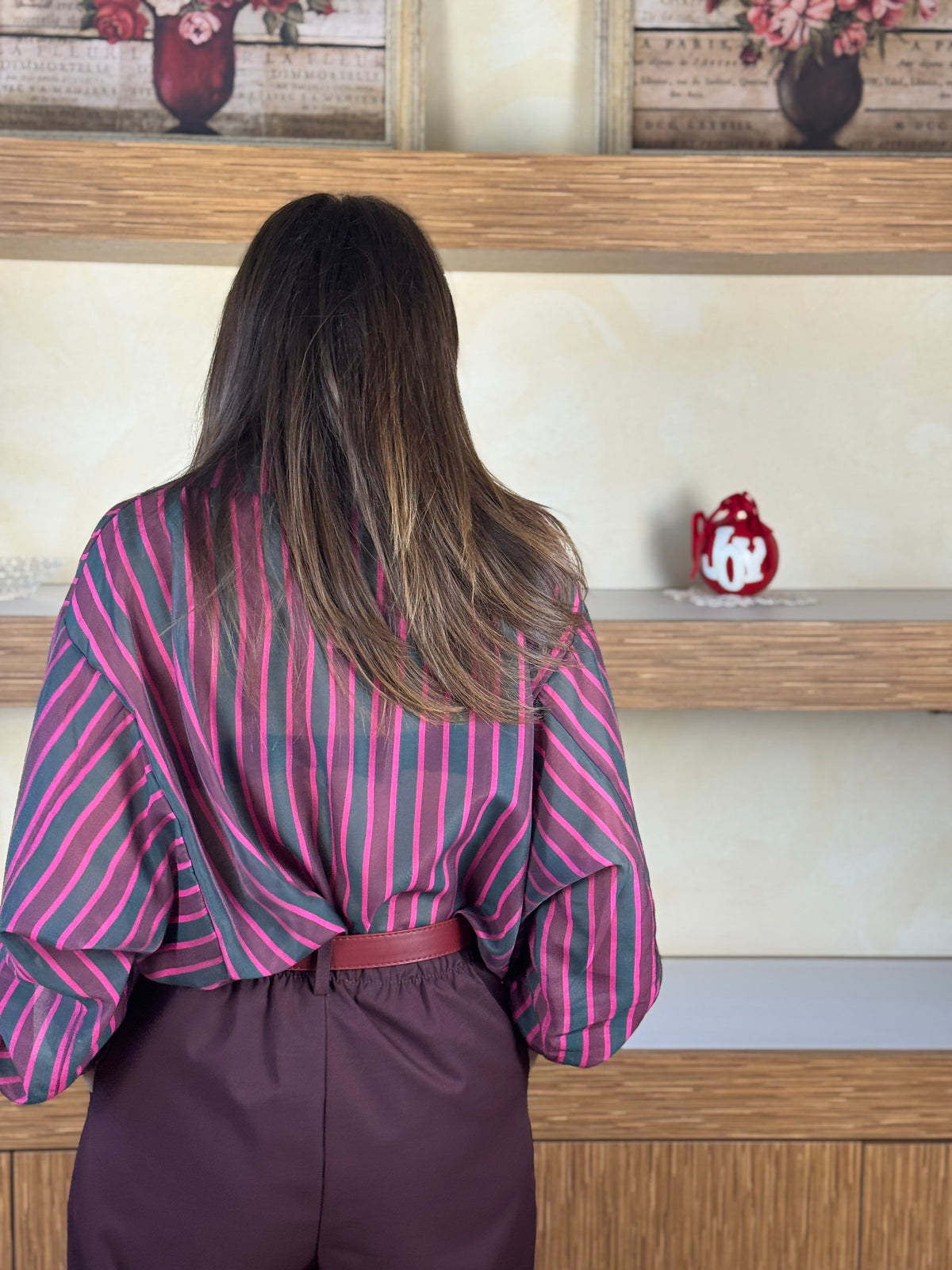 Camicia rigata bordeaux fucsia