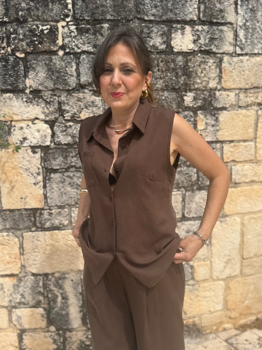 Gilet tencel cioccolato