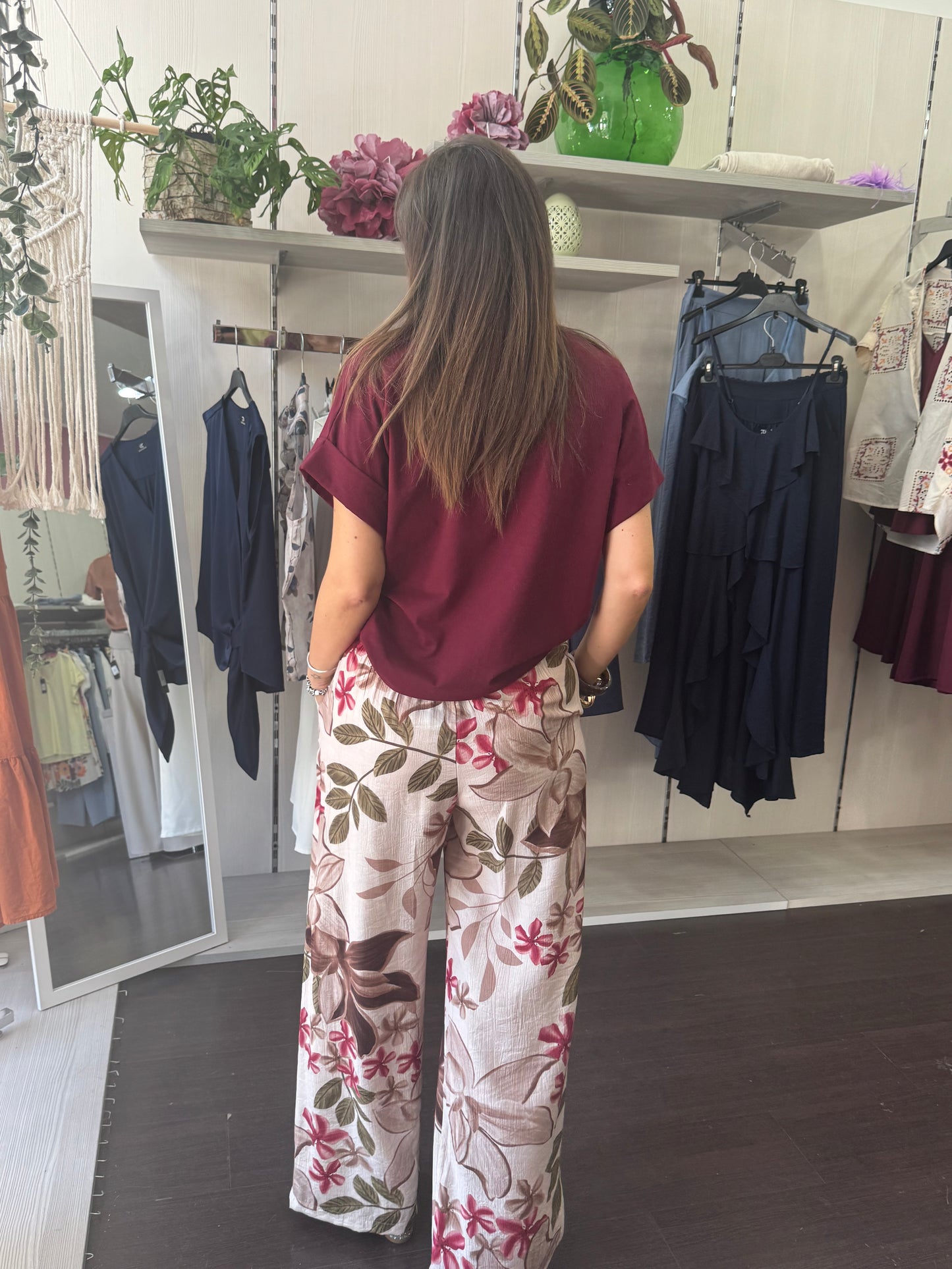 T-shirt basic a V bordeaux