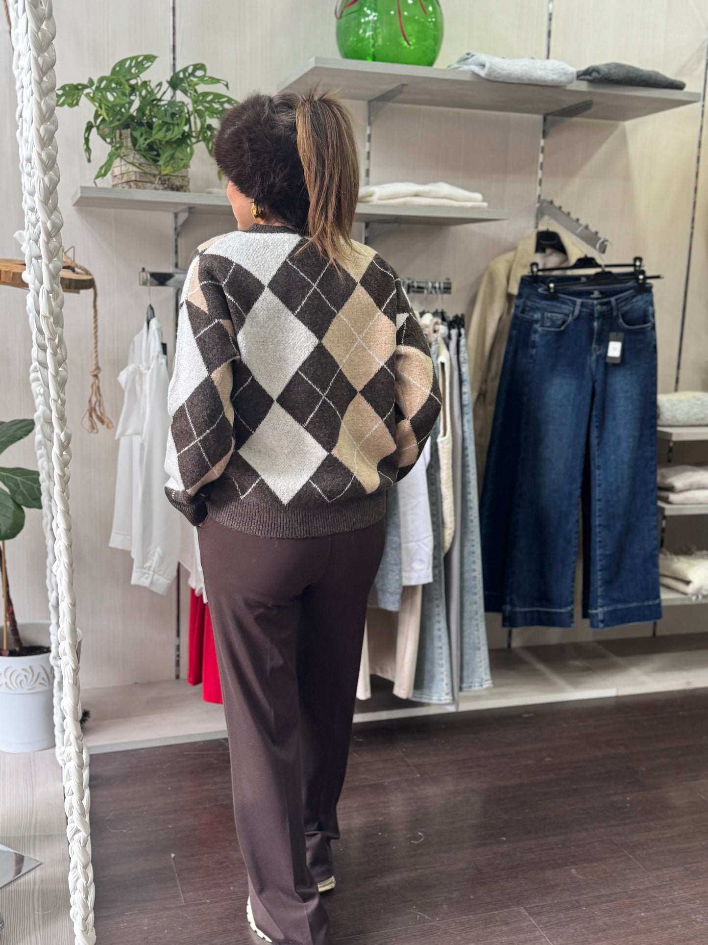 Maglioncino rombi tortora