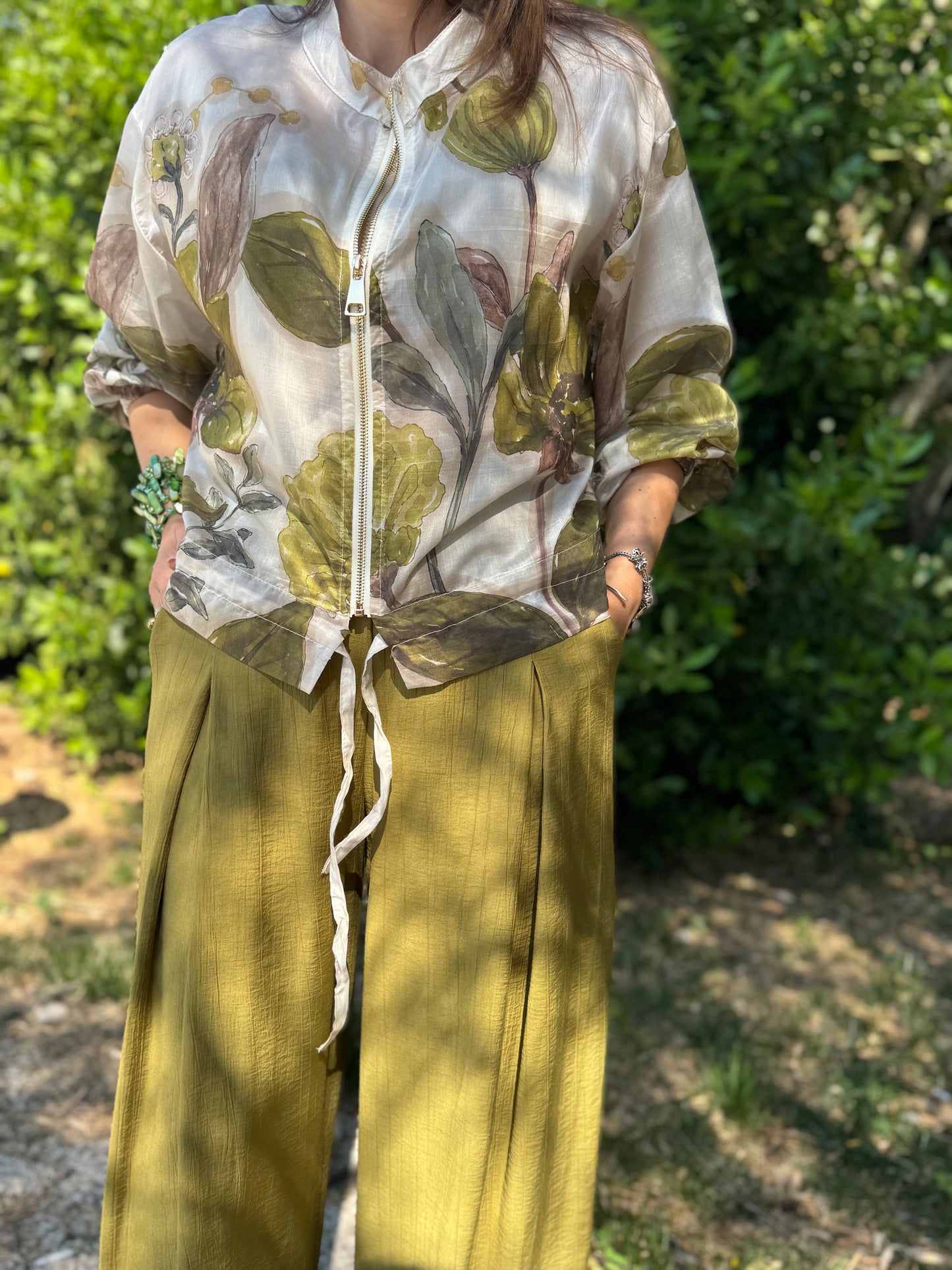 Camicia zip fantasia verde