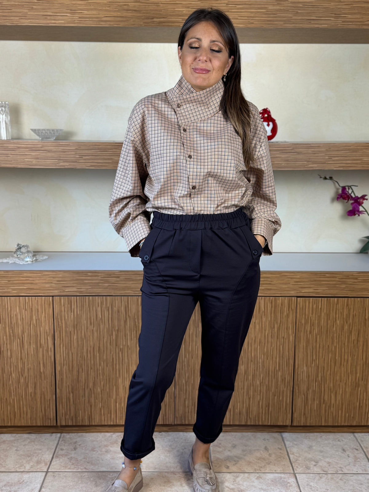 Camicia check beige