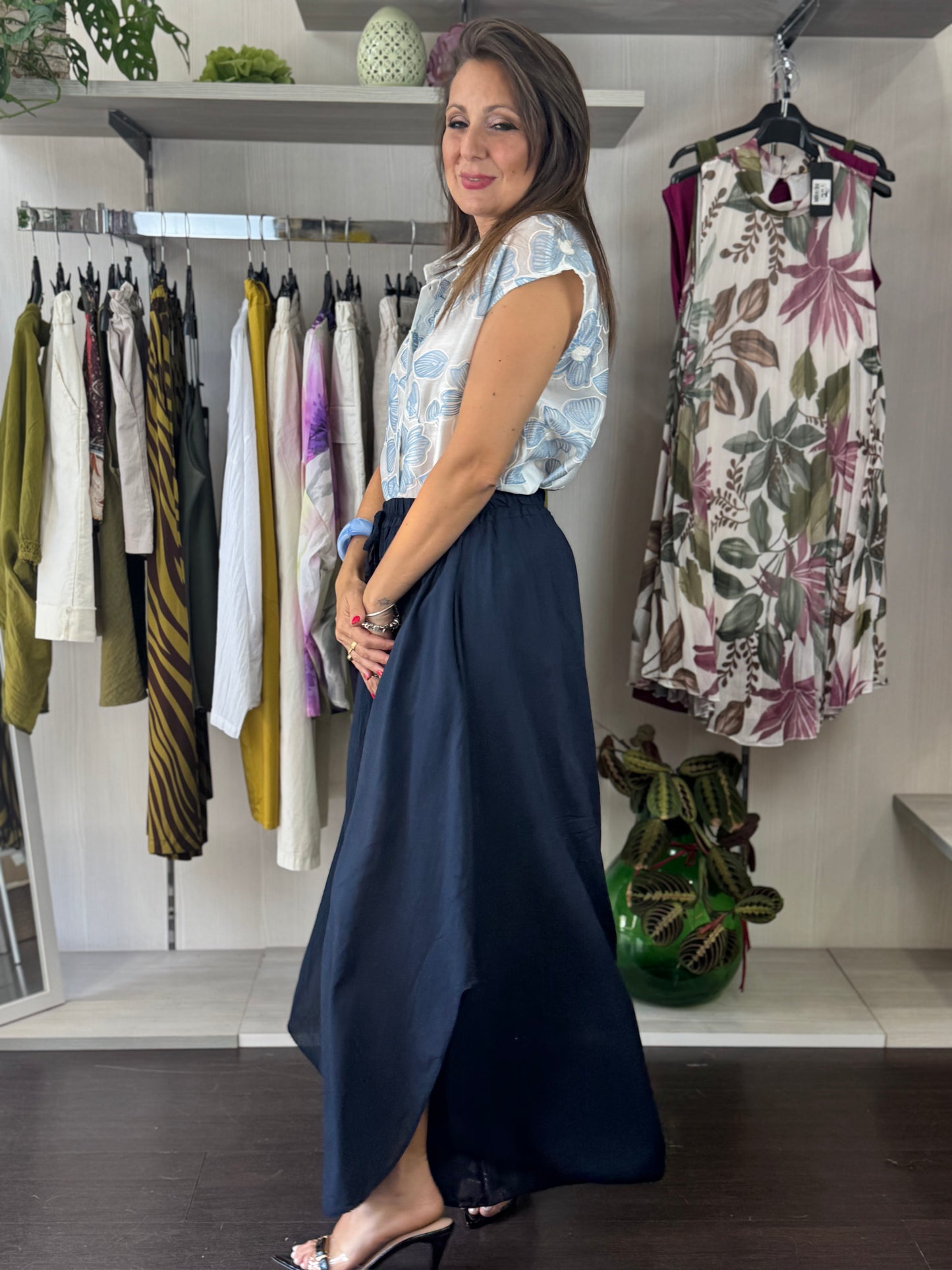 Pantalone mussola blu