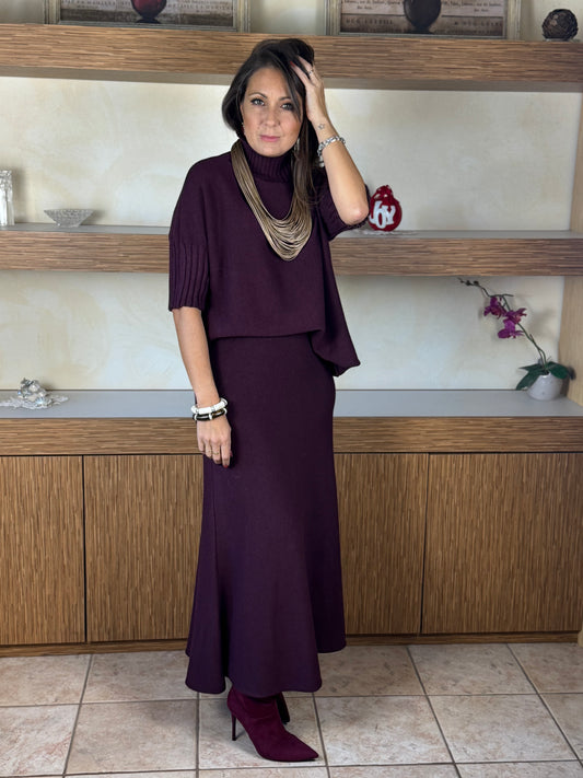 Gonna in maglia bordeaux