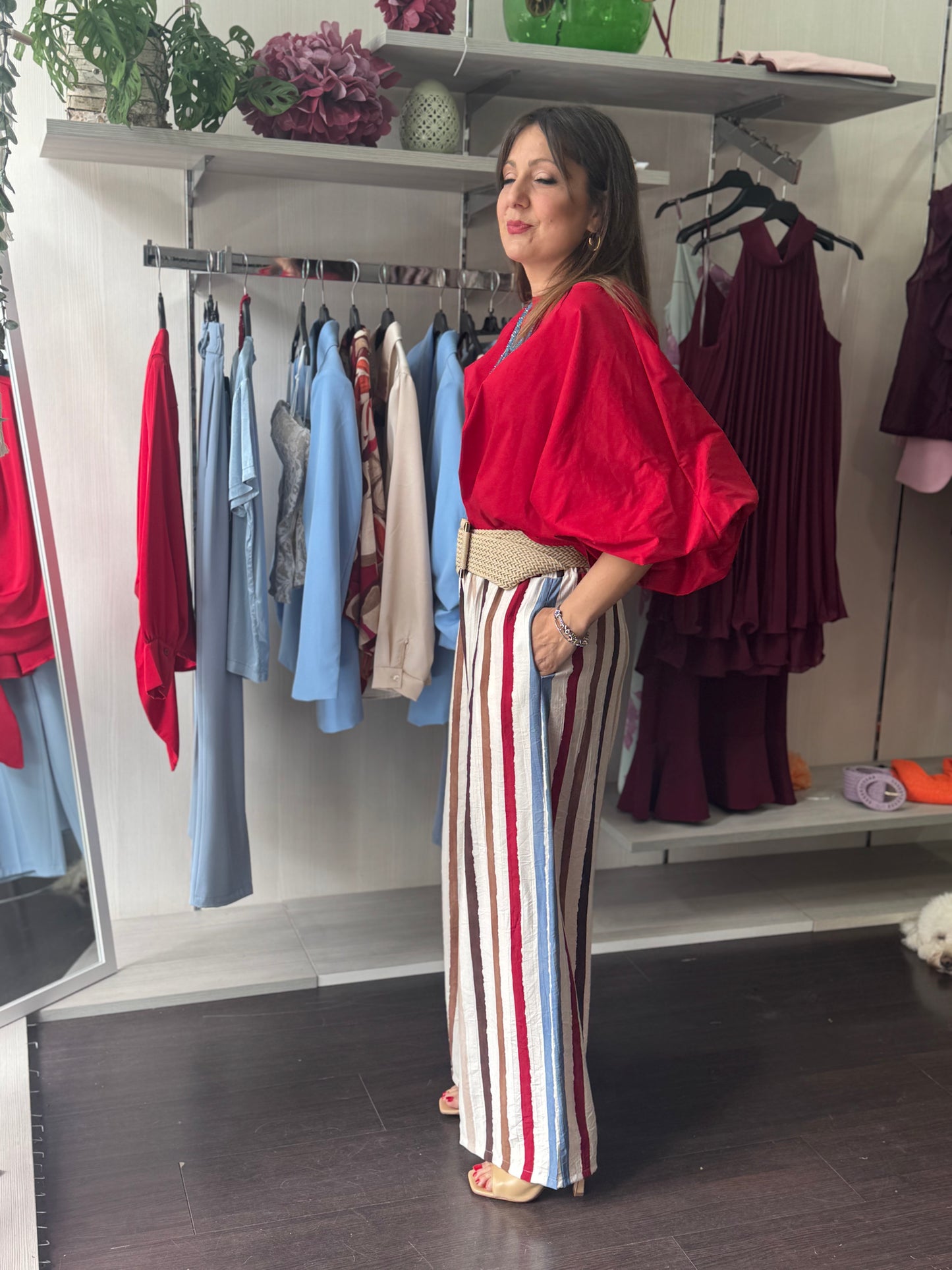 Pantalone a righe verticali in viscosa