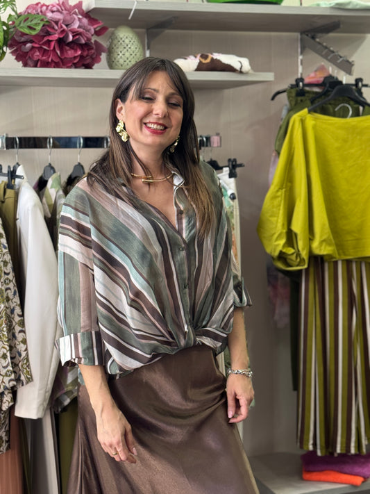 Camicia righe verde e caffè