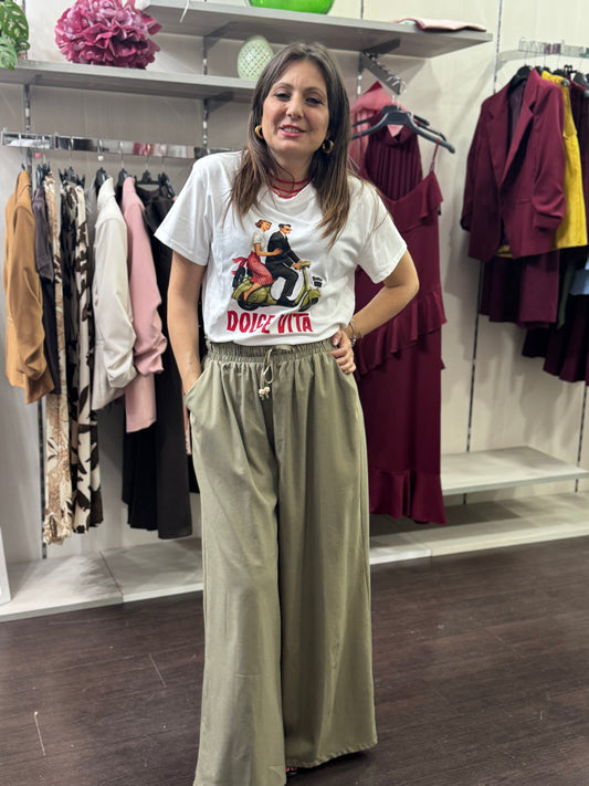 Pantalone cotone e lino verde