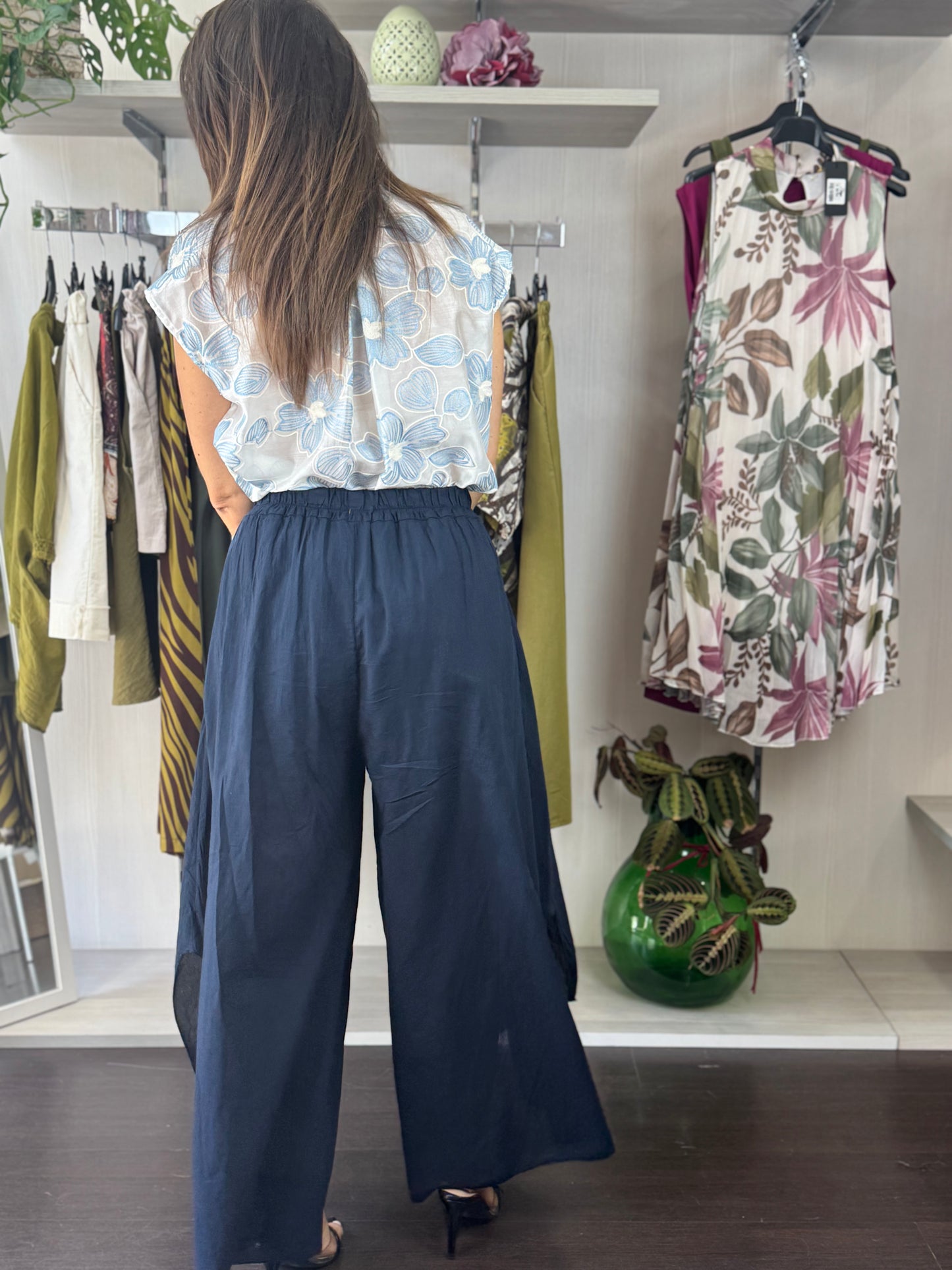 Pantalone mussola blu