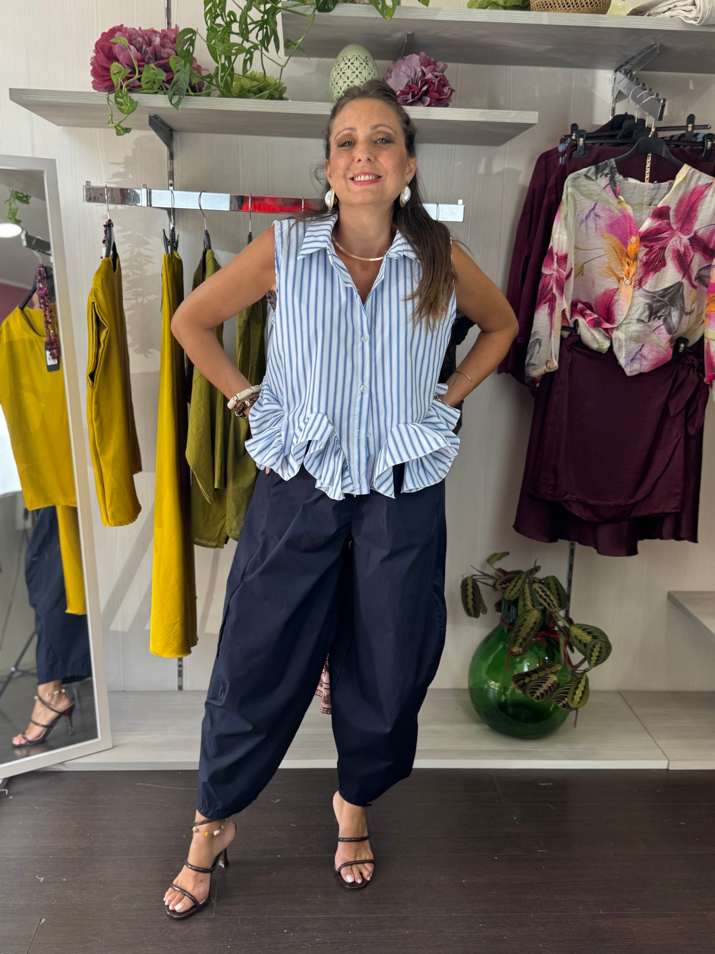 Pantalone baloon blu cotone