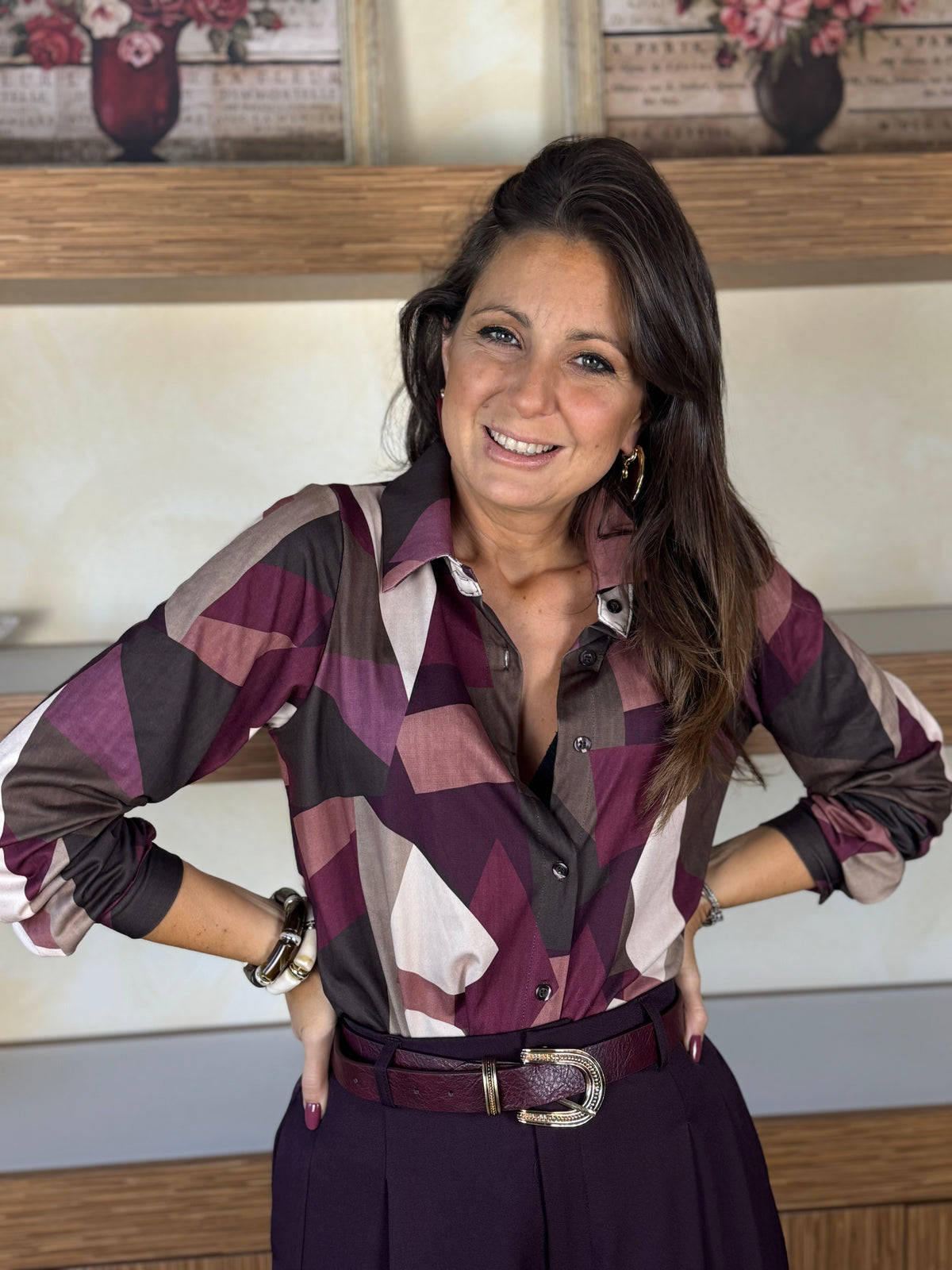 Camicia in maglina fantasia bordeaux