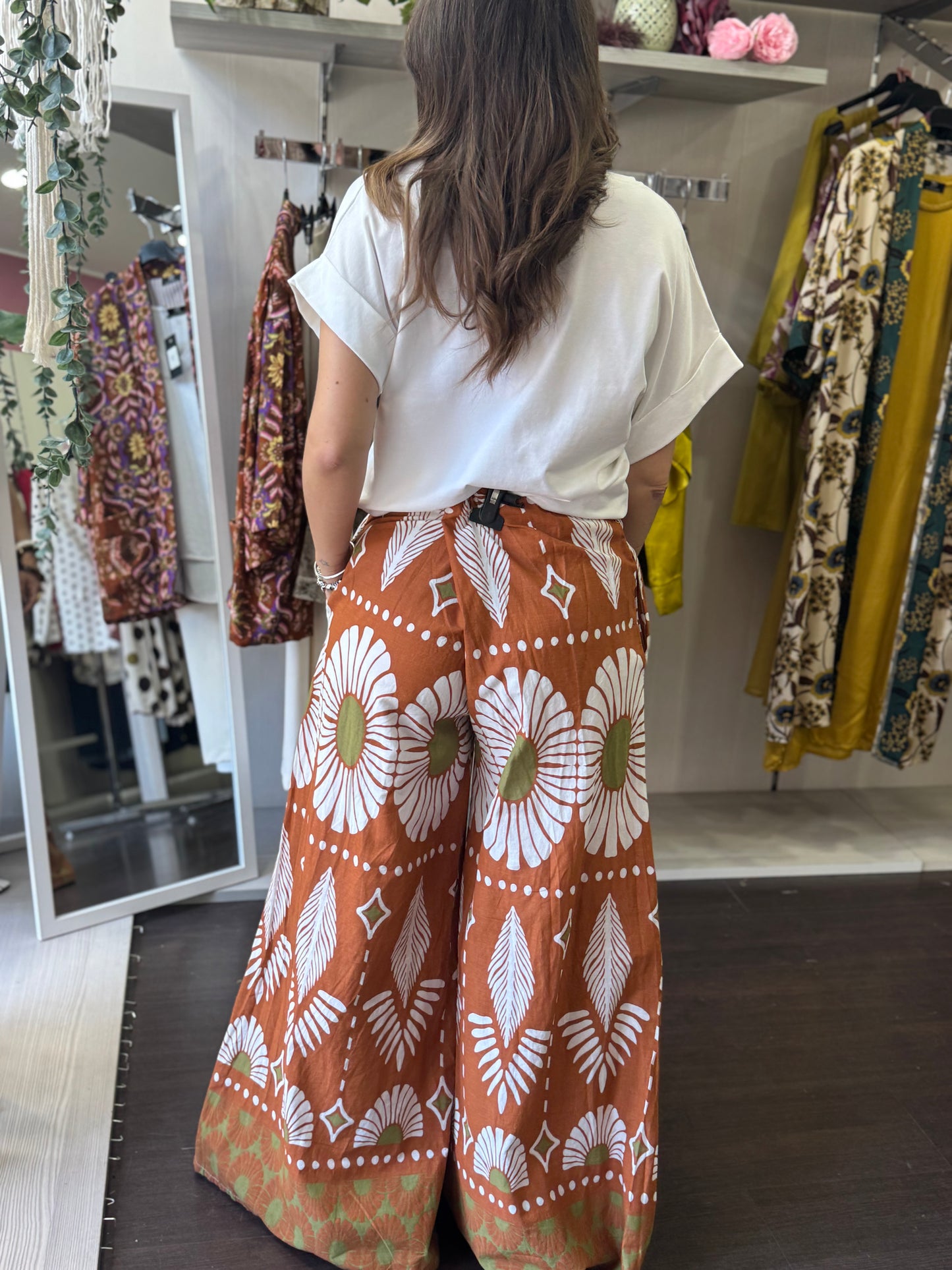 Pantalone fiori verdi