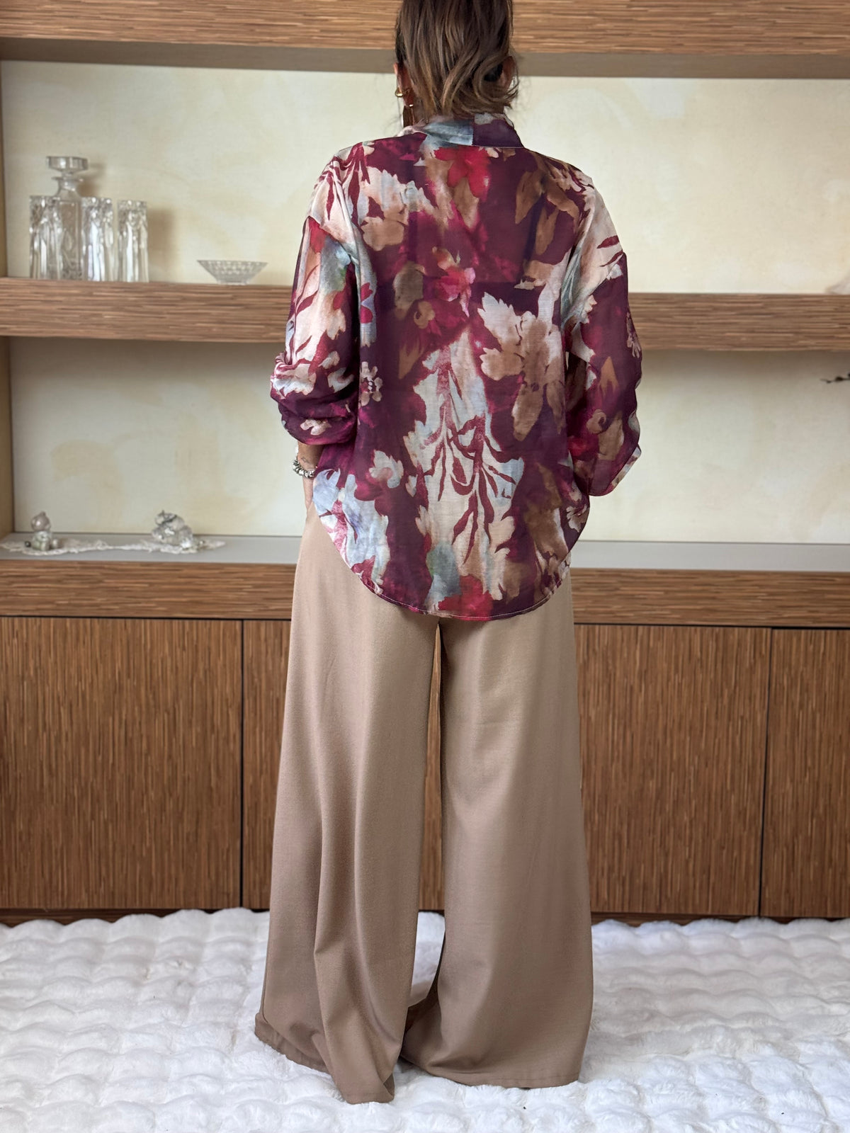 Blusa con fusciacca fantasia bordeaux