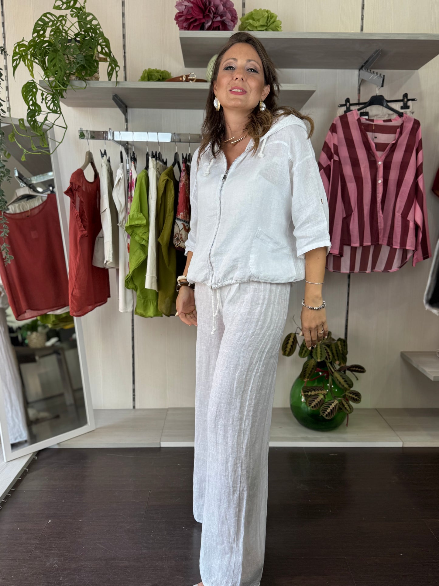 Cardigan lino bianco