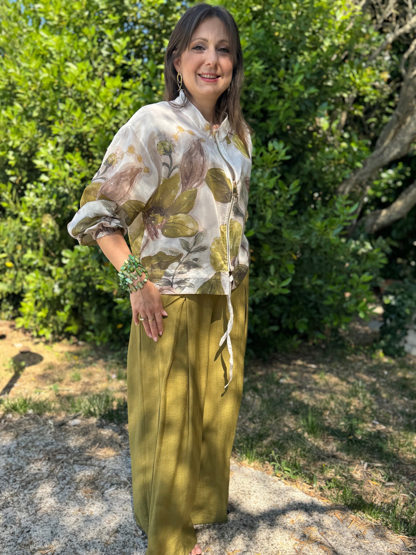 Camicia zip fantasia verde
