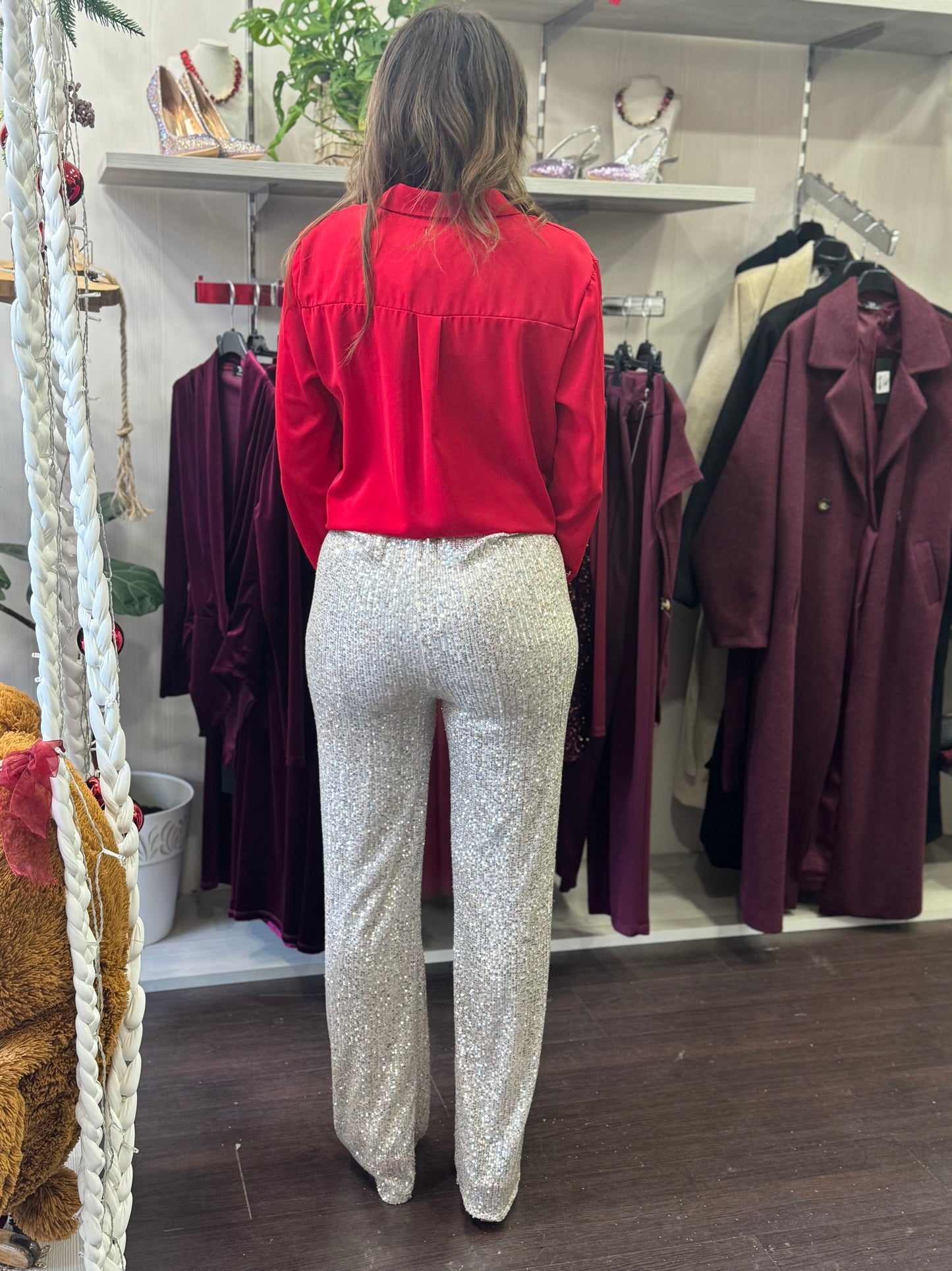 Pantalone pailettes argento