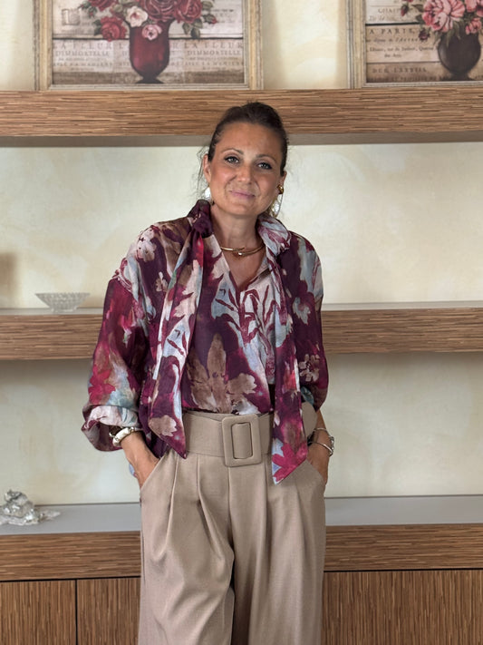Blusa con fusciacca fantasia bordeaux