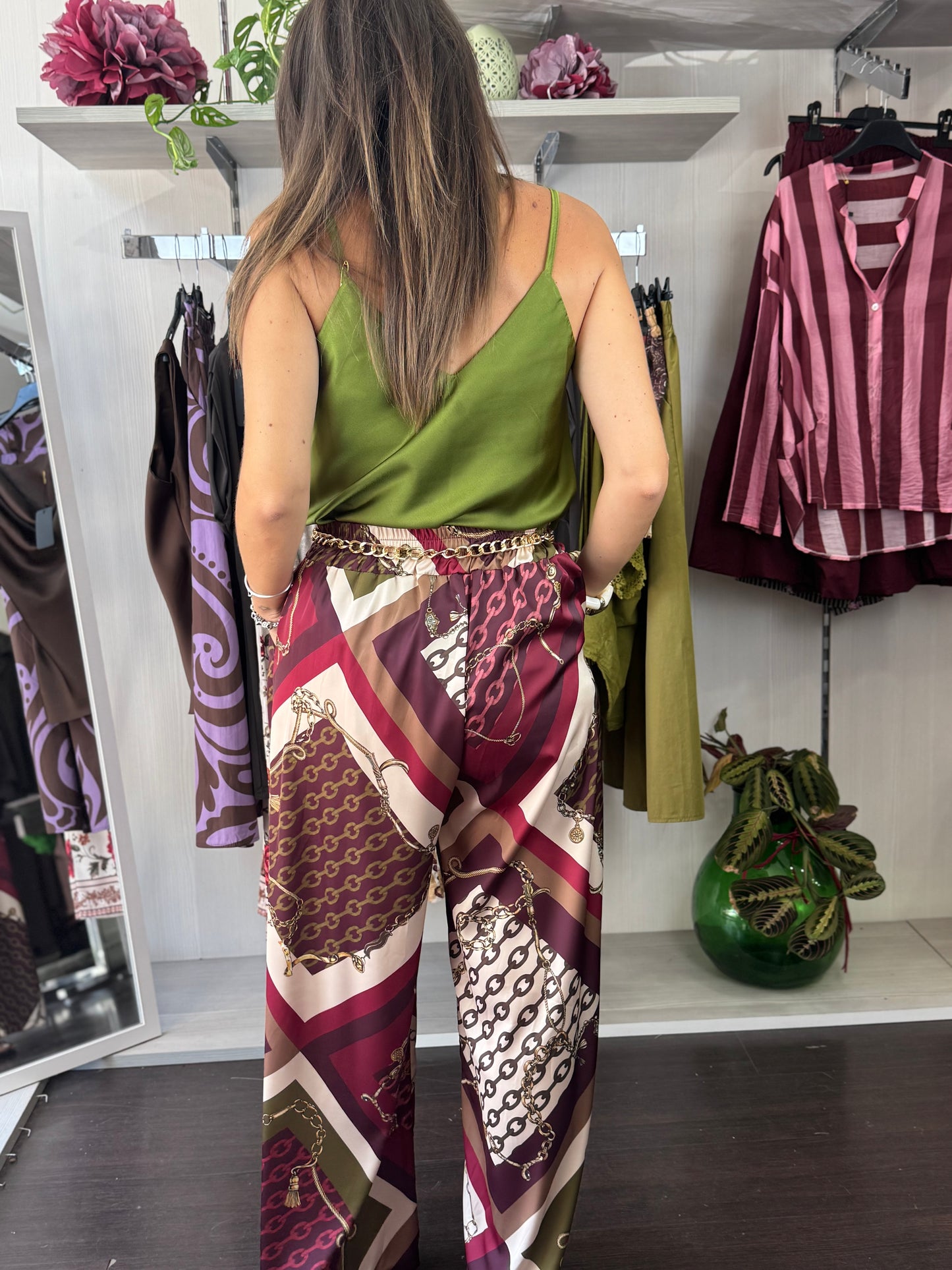 Pantalone satin fantasia bordeaux