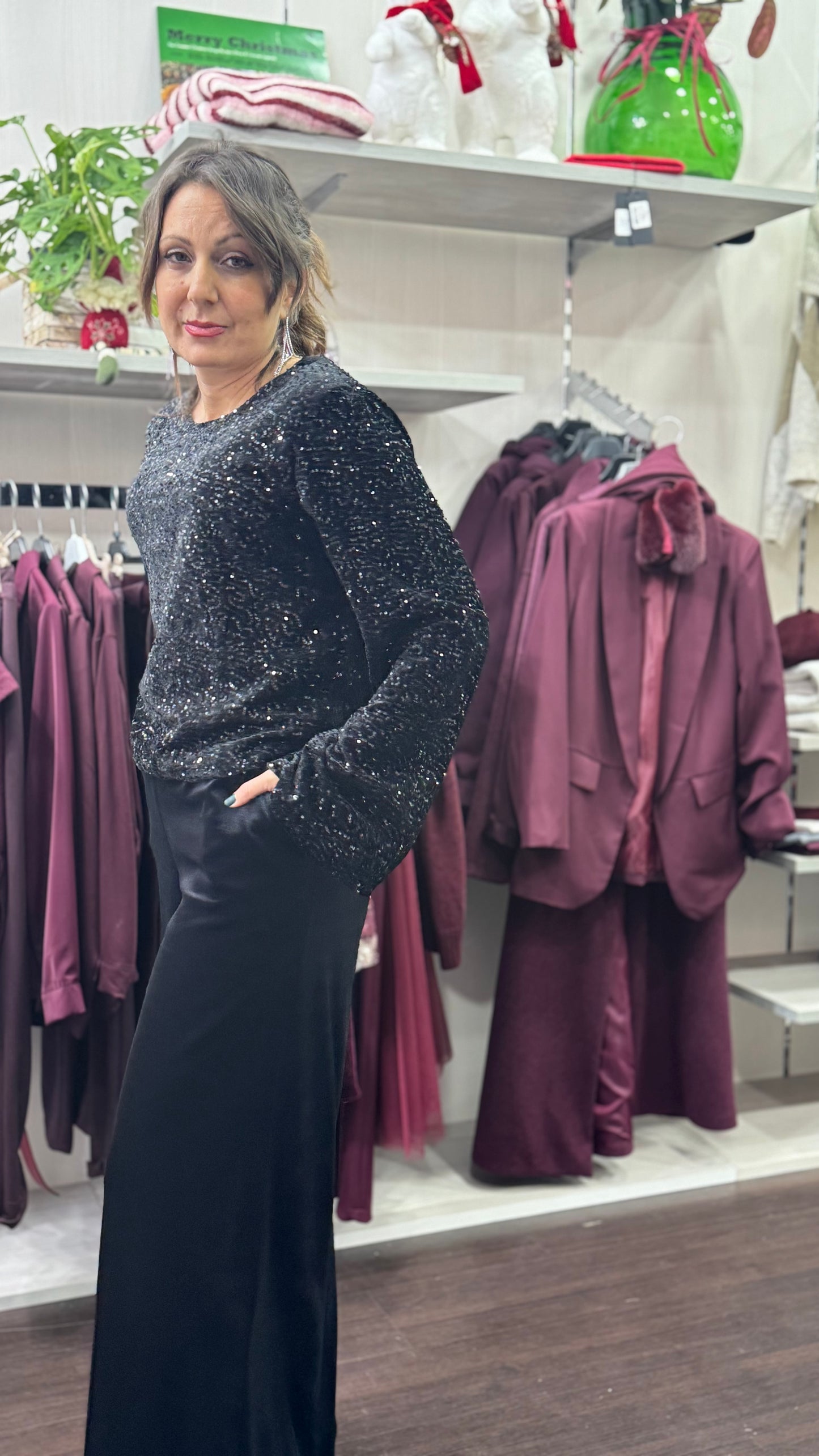 Pantalone velluto liscio nero