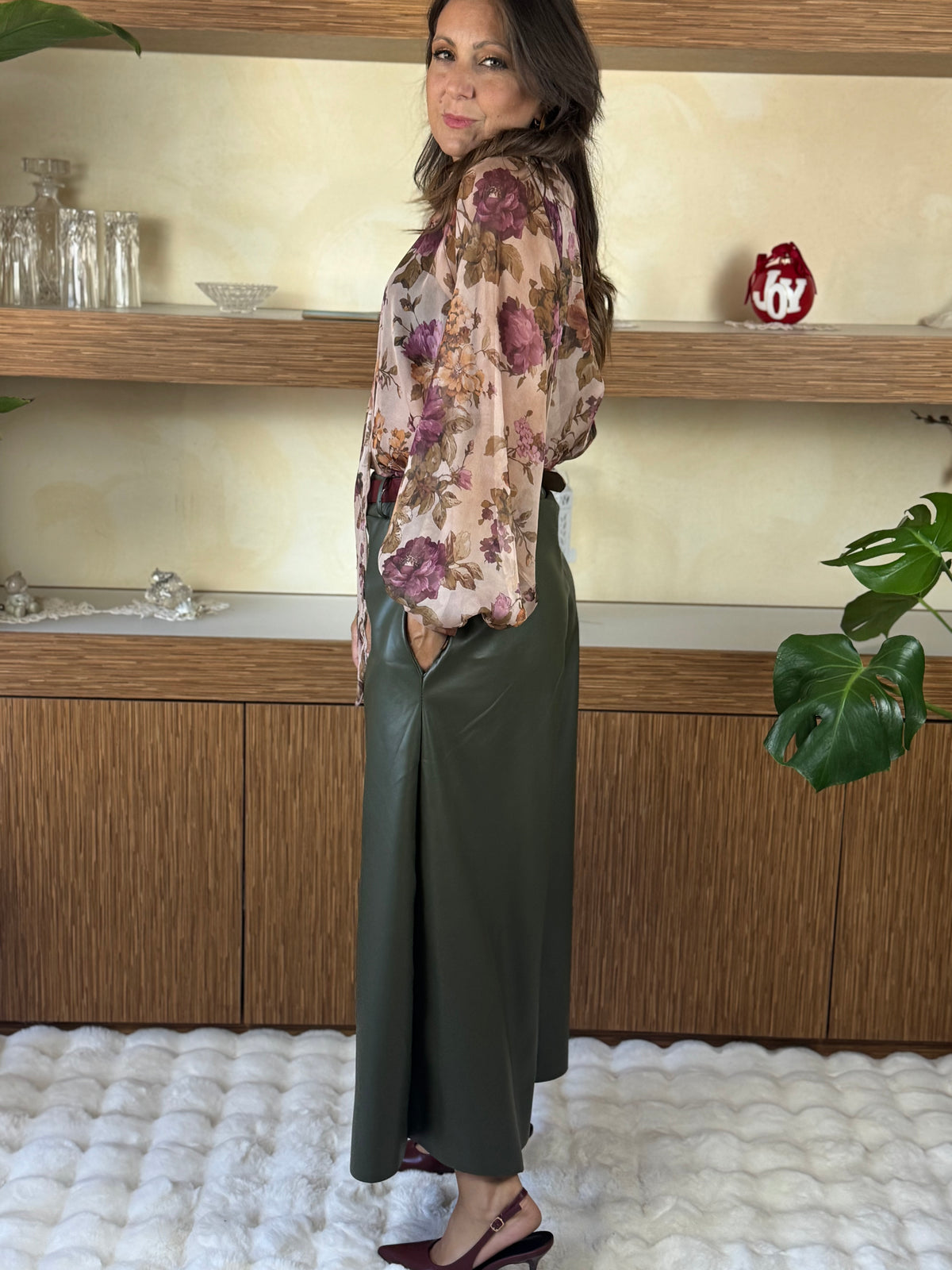 Pantalone ecopelle verde