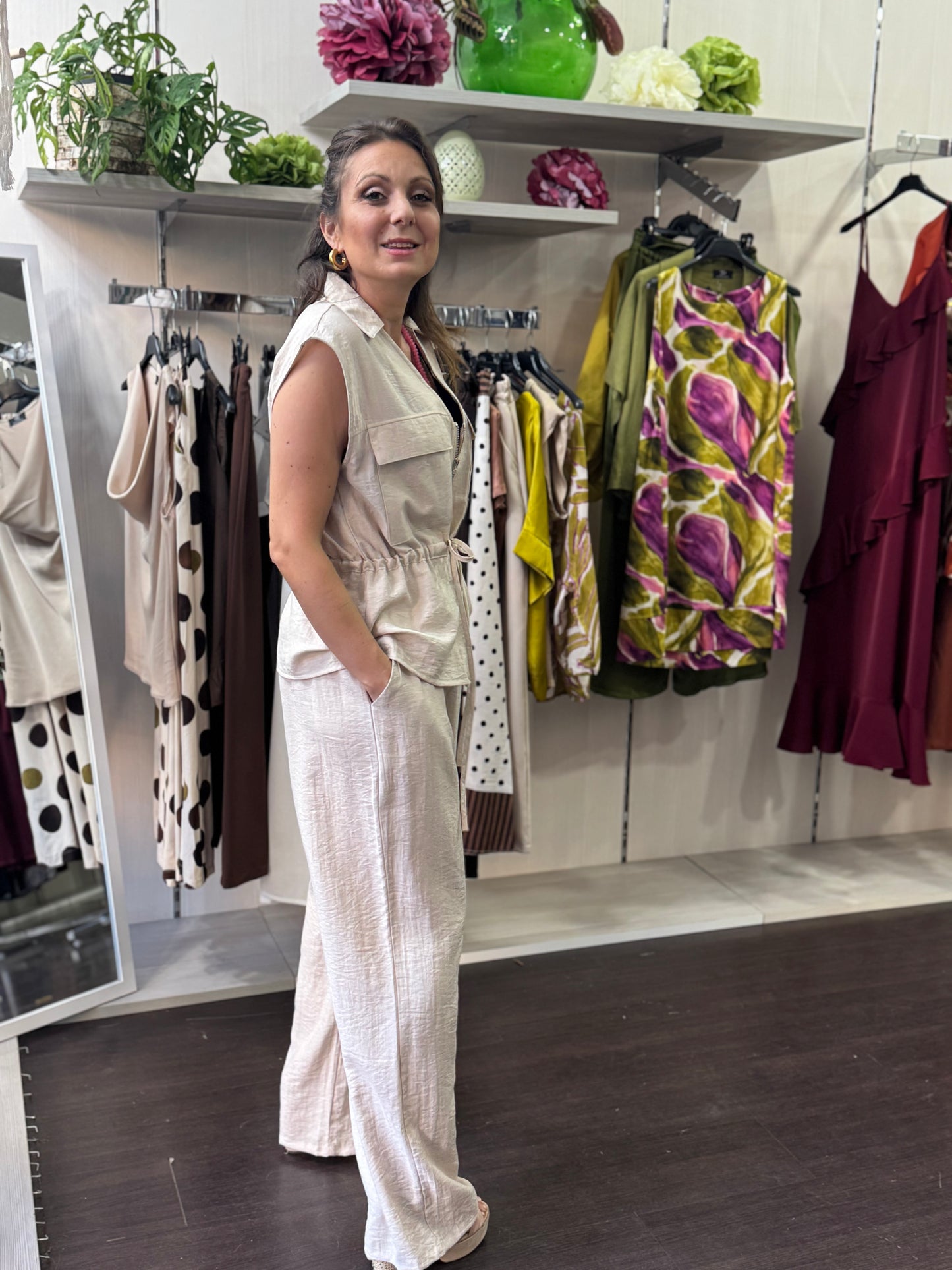 Pantalone grezzo viscosa e lino