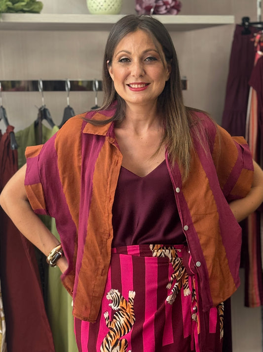 Camicia rigata ruggine bordeaux