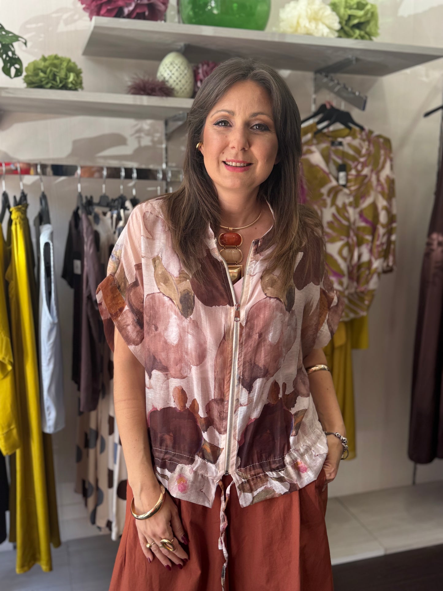 Camicia zip fantasia ruggine